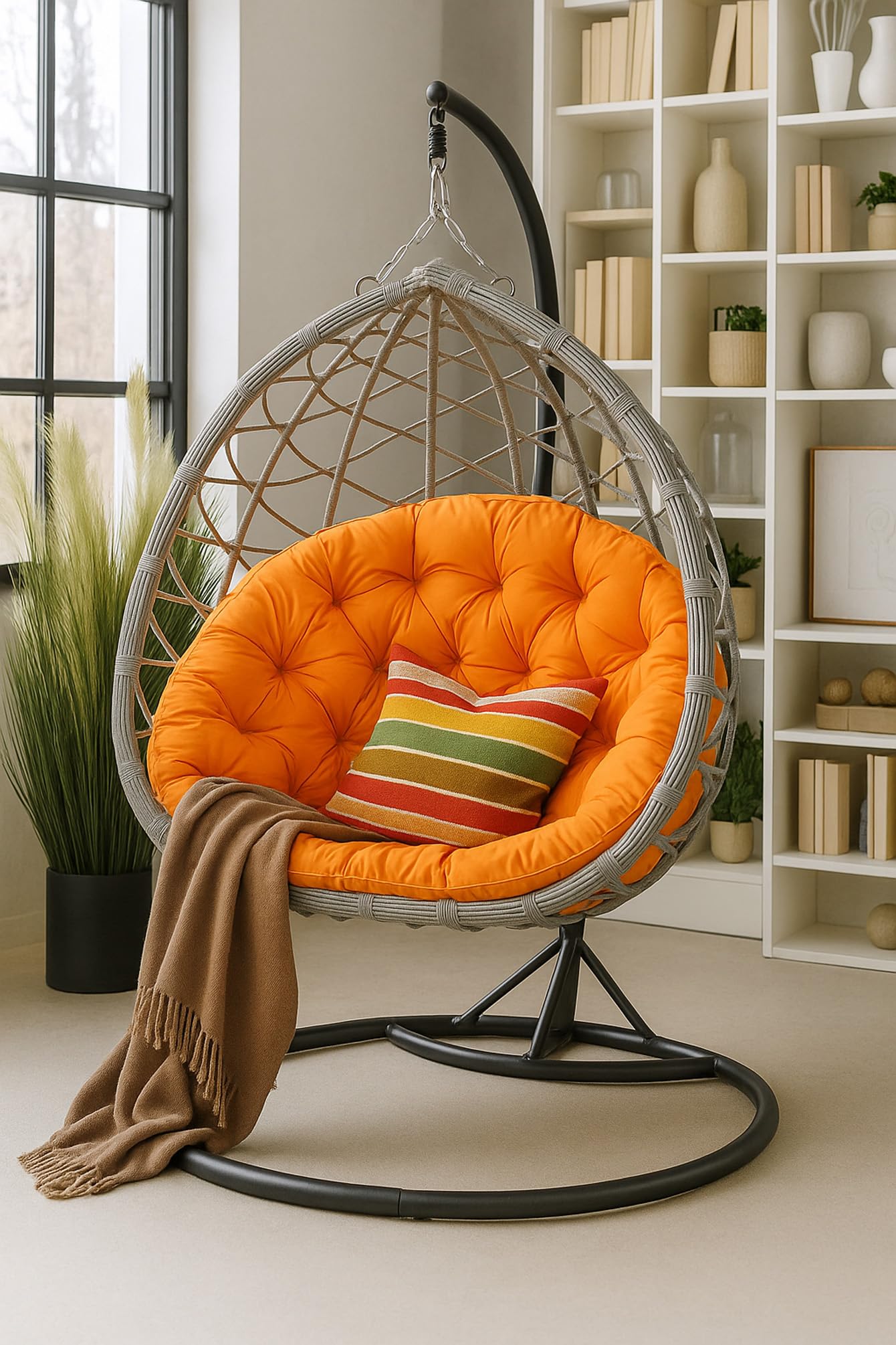 Cojín para sillón colgante, 130 x 100 cm, cojín para cesta colgante, cojín, cesta colgante, cesta de columpio, cojín de respaldo (naranja)