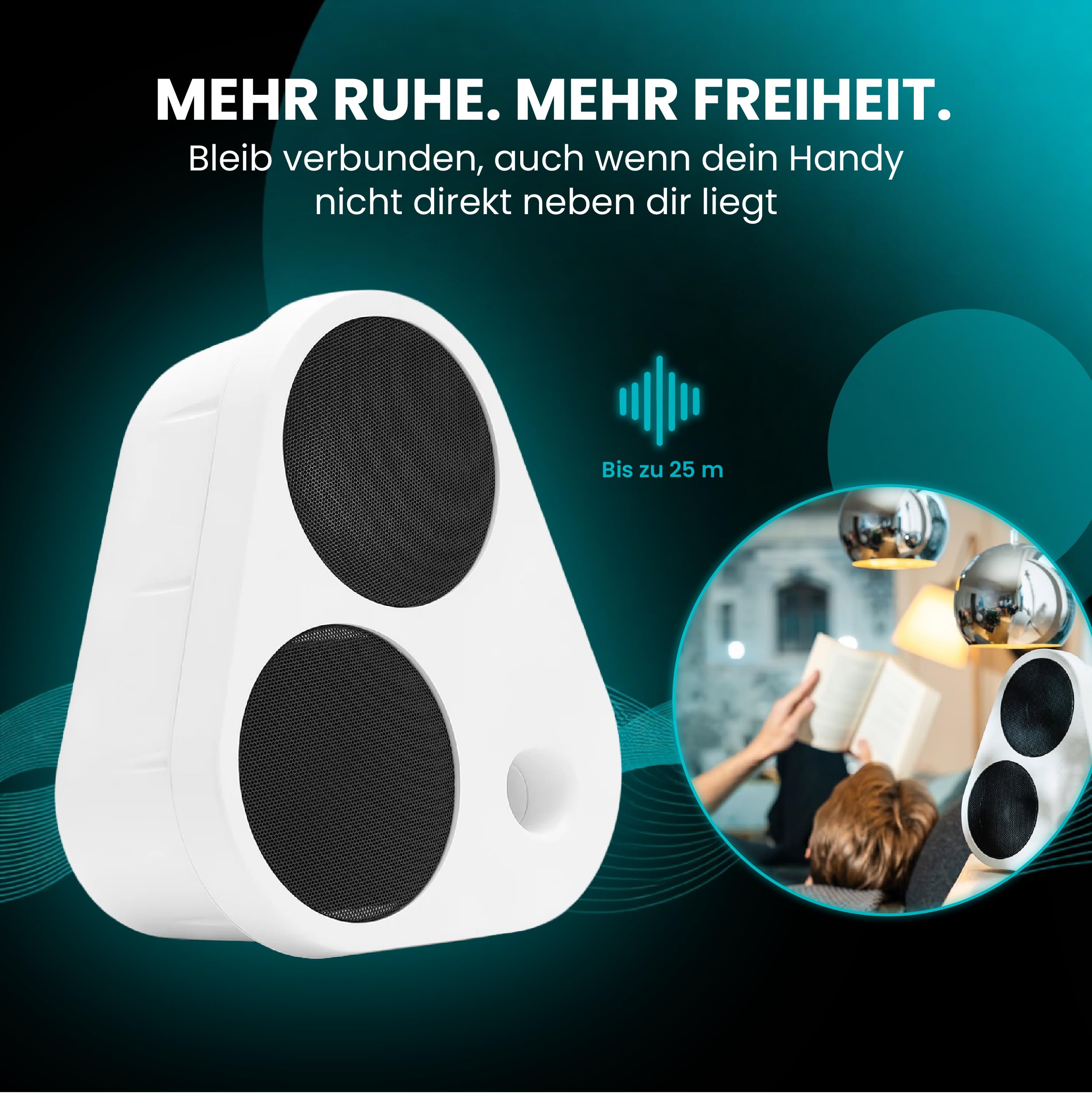 ENKL Sound ES2 Lautsprecher mit Bluetooth 5.3 - Bis zu 24 Std. Akku & Schnellladung - Kraftvoller Bluetooth Lautsprecher im dänischen Design, Wasserabweisend, Stereo-Pairing & USB-C PD - Weiss