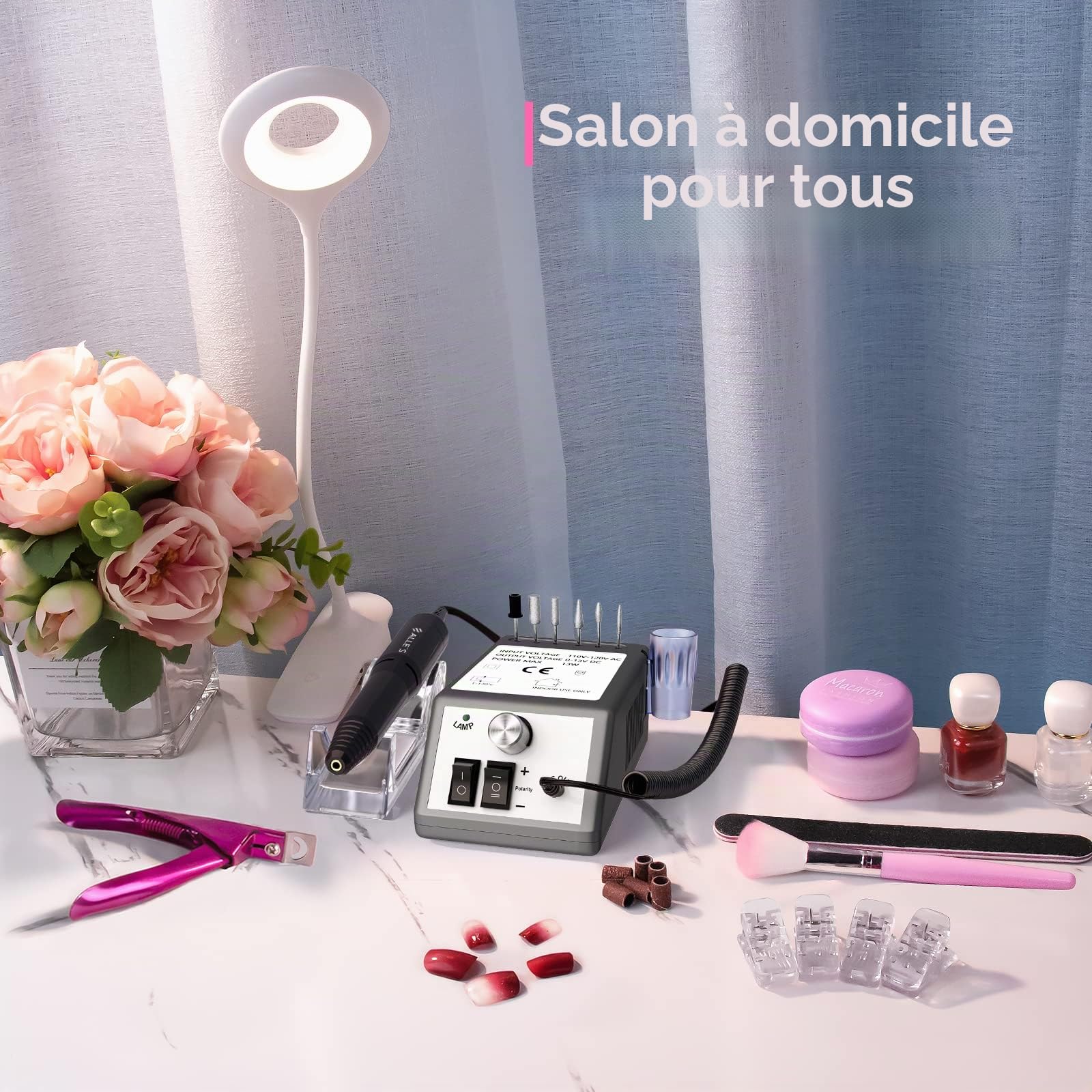 Alle's Ponceuse pour Ongles Professionnel, Lime a Ongle Electrique,20000 RPM Kit de Manucure et Pédicure Professionnel avec Vitesse et Direction Réglables,avec 100 Bandes de Ponçage,Gris