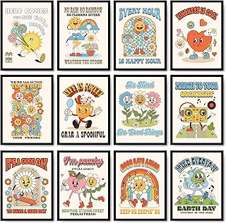12 Pcs Art Prints 70s Vintage Wall Art Poster Unframed Retro Poster Cute Positive Quote Good Days Ahead Art Print for Kitchen Bedroom Dorm Room Apartment, 11.81 x 15.75 Inches