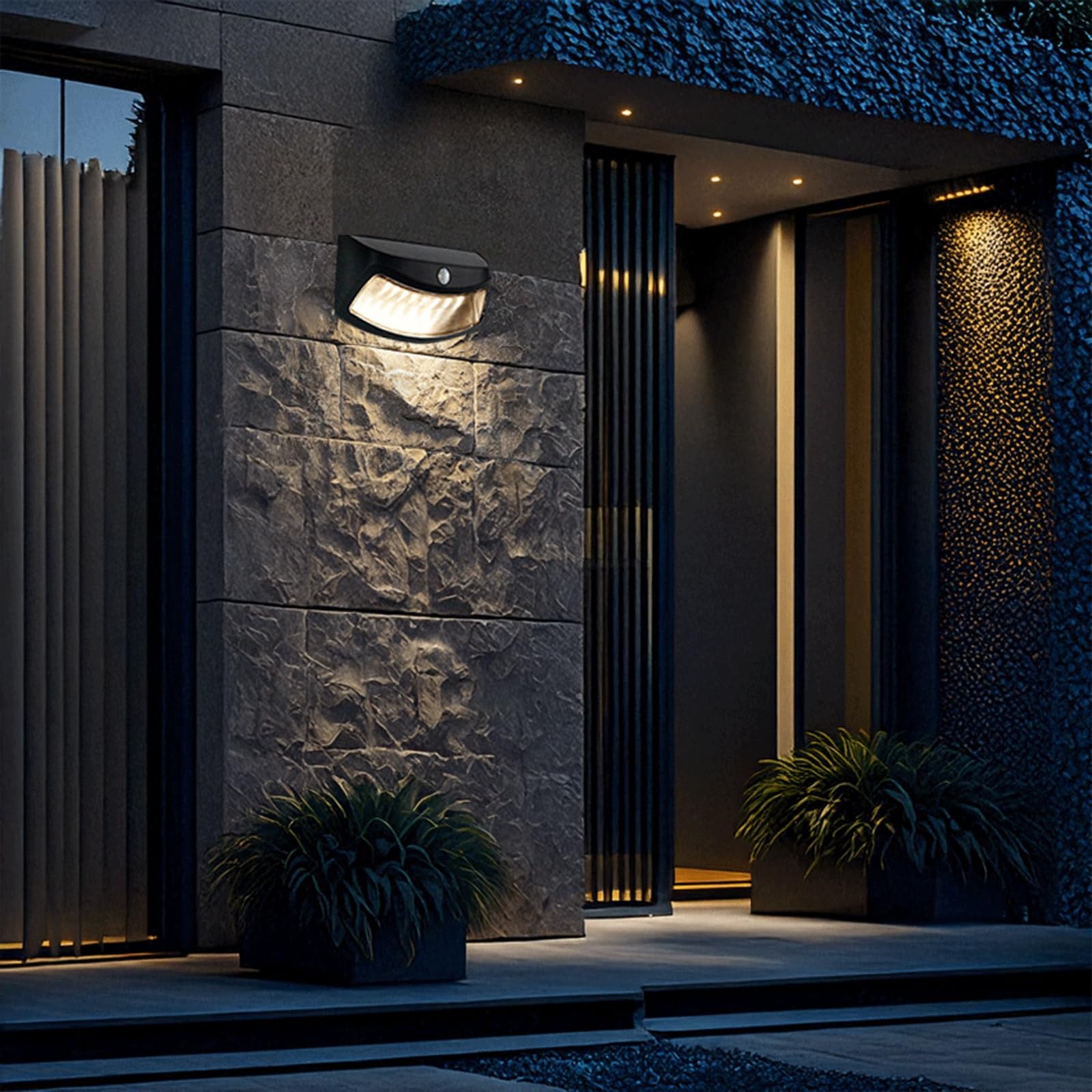 Solarna lampa ścienna zewnętrzna z czujnikiem ruchu, wodoodporna lampa LED IP65, ogrodzenie od zmierzchu do świtu, bezprzewodowe zabezpieczenie do ogrodu, na patio, podwórko, taras, ścieżkę