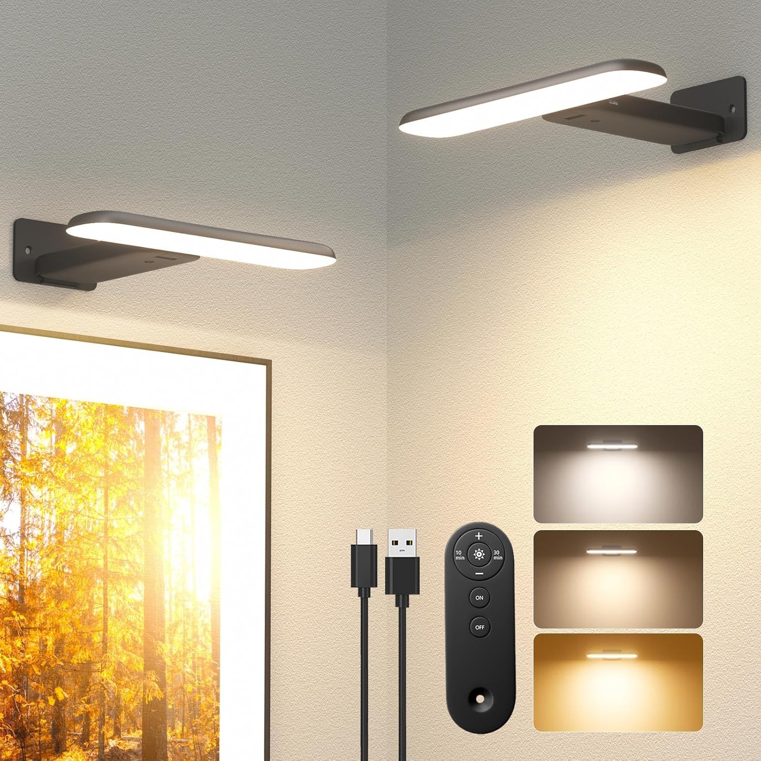 GuKKK RGB wandlamp voor binnen, 2 stuks, led-wandlampen voor binnen, 360 graden draaibaar, wandlamp met USB-poort, touch-bediening, 16 helderheidsniveaus, 3 temperaturen (wit GuKKK RGB wandlamp voor binnen, 2 stuks, led-wandlampen voor binnen, 360 graden draaibaar, wandlamp met USB-poort, touch-bediening, 16 helderheidsniveaus, 3 temperaturen (wit