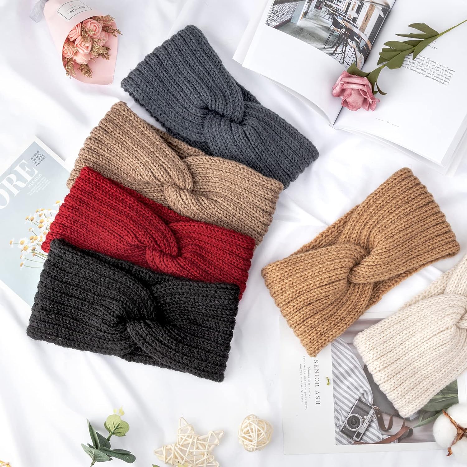 DRESHOW Winter Knit Chunky Headbands for Women Crochet Turban Knitted Ear Warmer Fashion Head Wrap 6 Pack - Image 5