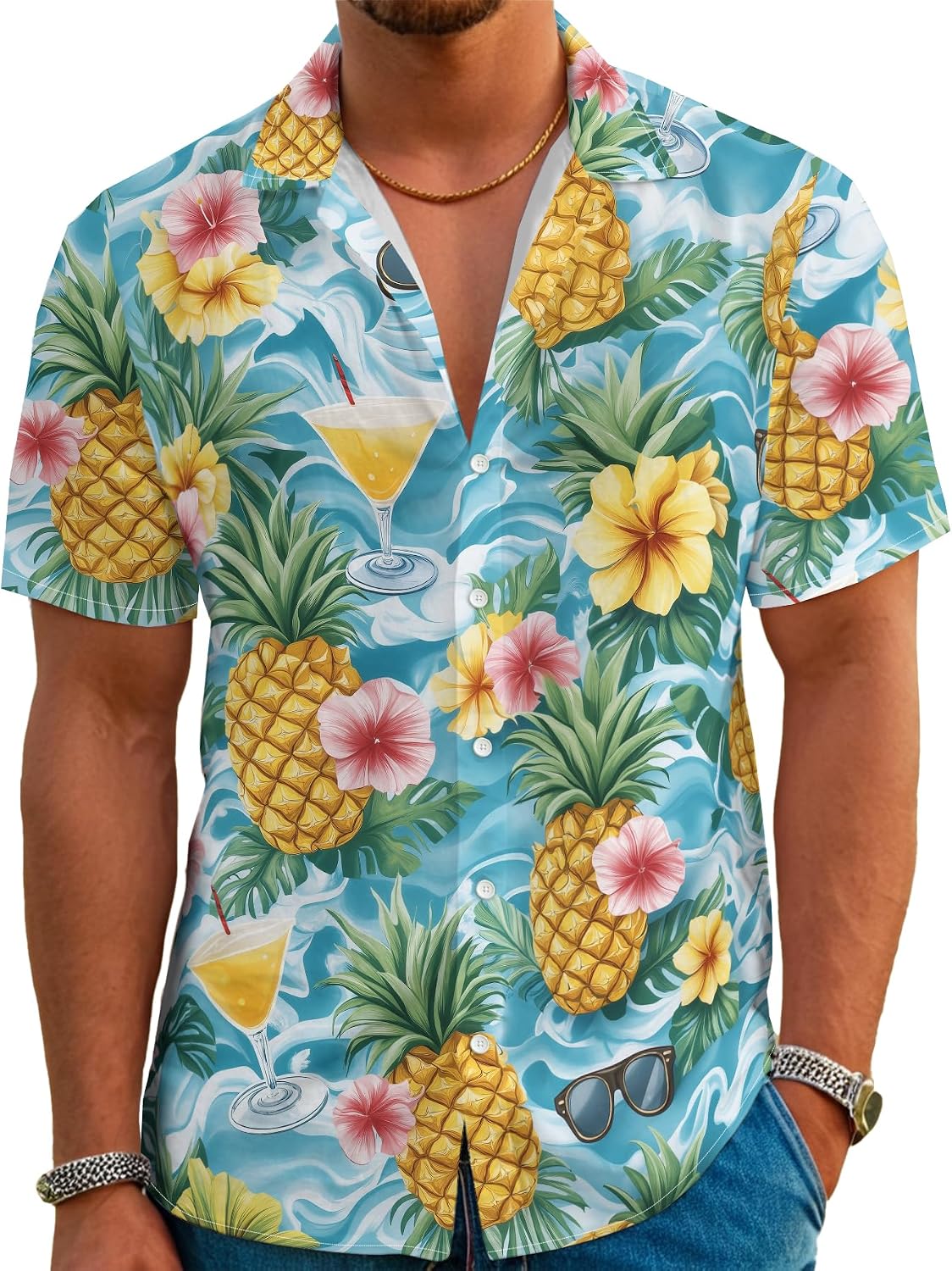 Mens Hawaiian Shirt Funny Beach Shirts for Men Button Down Short Sleeve Aloha Clothing Outfits
