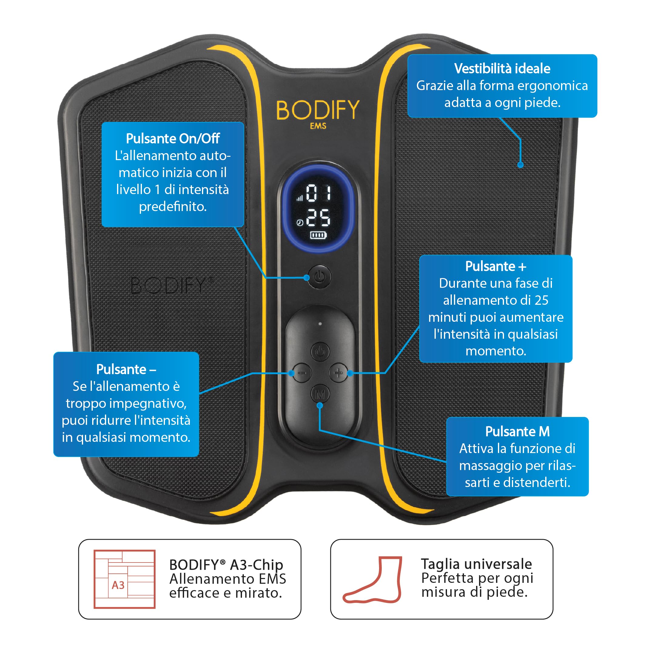 Bodify® EMS Feet Trainer PRO – Attivazione mirata della muscolatura di Piedi e Polpacci! – Attivazione Muscolare – Allenamento EMS – Allenamento dei Piedi – per Uomini e Donne L'Originale