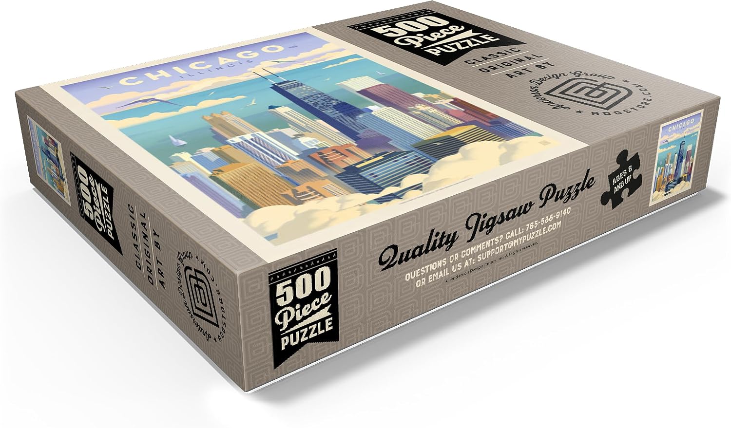 MyPuzzle Chicago: Bird's Eye View of Lake Michigan, Vintage Poster - Premium 500 Piece Jigsaw Puzzle for Adults