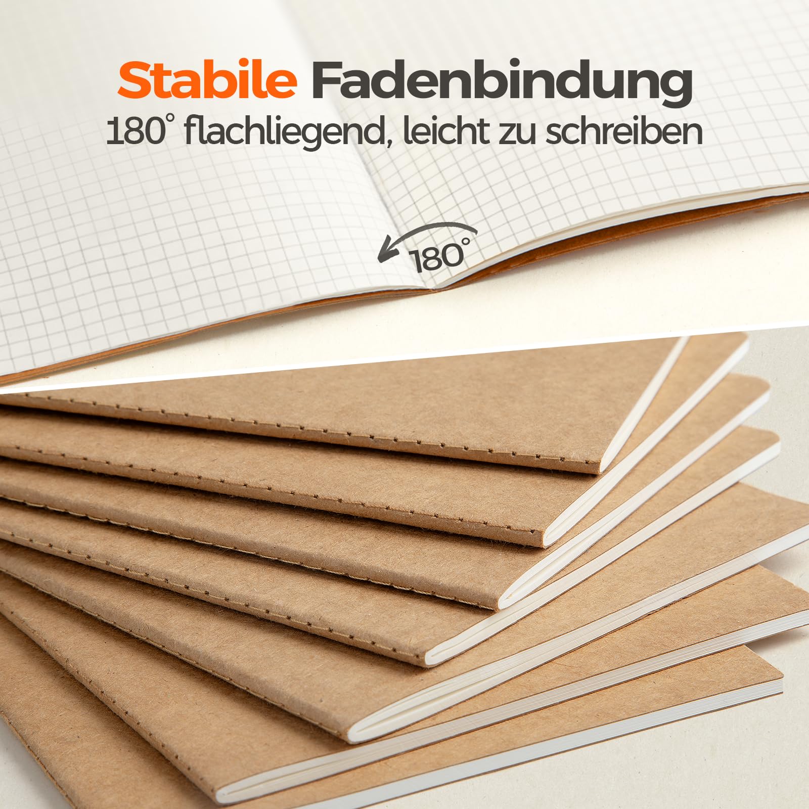 Pack de 50 Cuadernos Kraft A5, 60 Páginas Cuadrícula, 21 x 14 cm, Cubierta Kraft, Compra al por Mayor, Escuela y Oficina