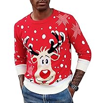 Saodimallsu Maglioni Natalizi Famiglia Donna Uomo Bambini Unisex Maglione di Natale Motivo Renna Maglione Invernale D-Rosso Uomo M