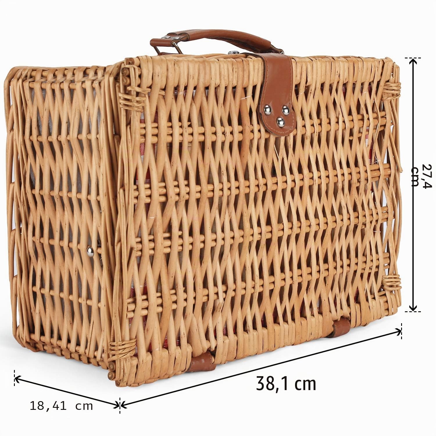 Panier de Pique-Nique en Osier pour 2 Personnes, Panier en Osier avec Compartiment Isotherme, Panier de Pique-Nique pour 2 Personnes, Motif à Carreaux Rouges Classiques avec ustensiles et