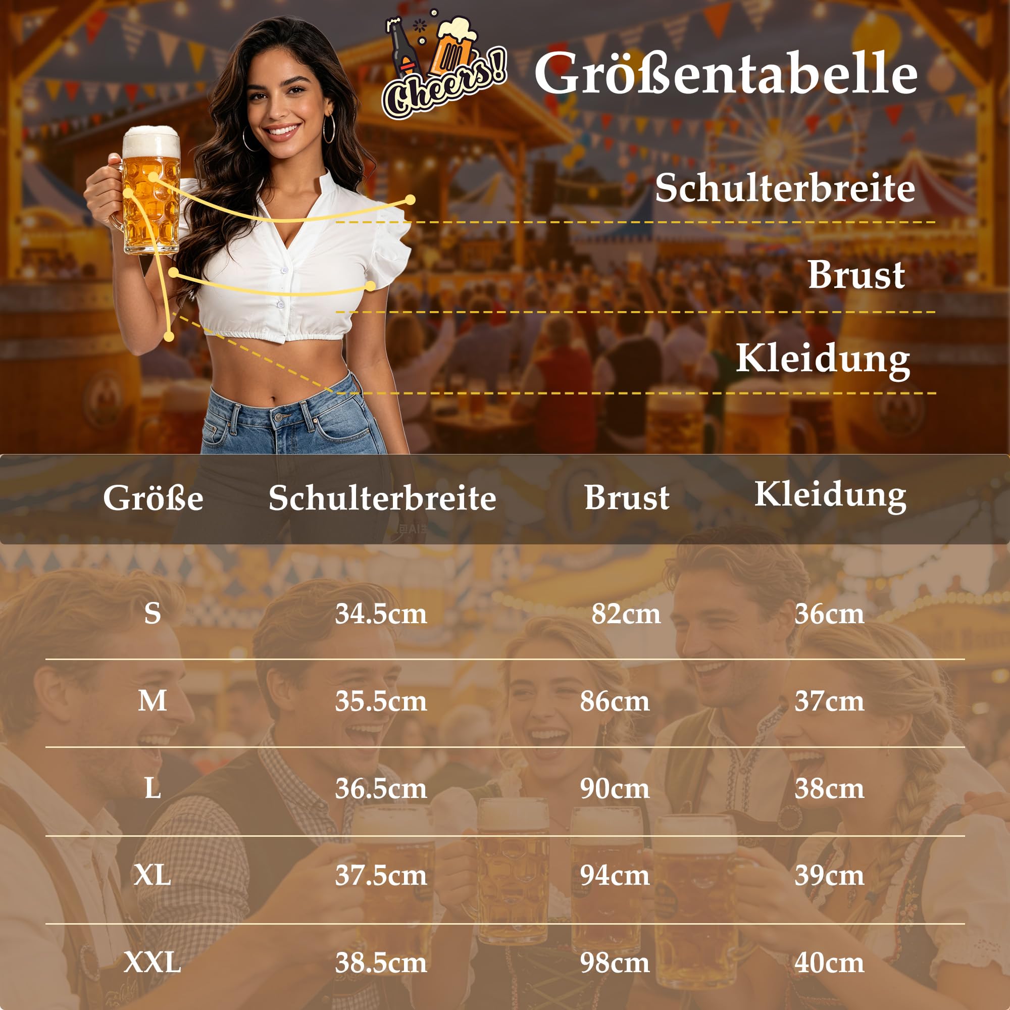 WERFORU Dirndl Bluse Für Damen Weiß Dirndlbluse Mit Flügelärmel V Ausschnitt Trachtenbluse für Oktoberfest