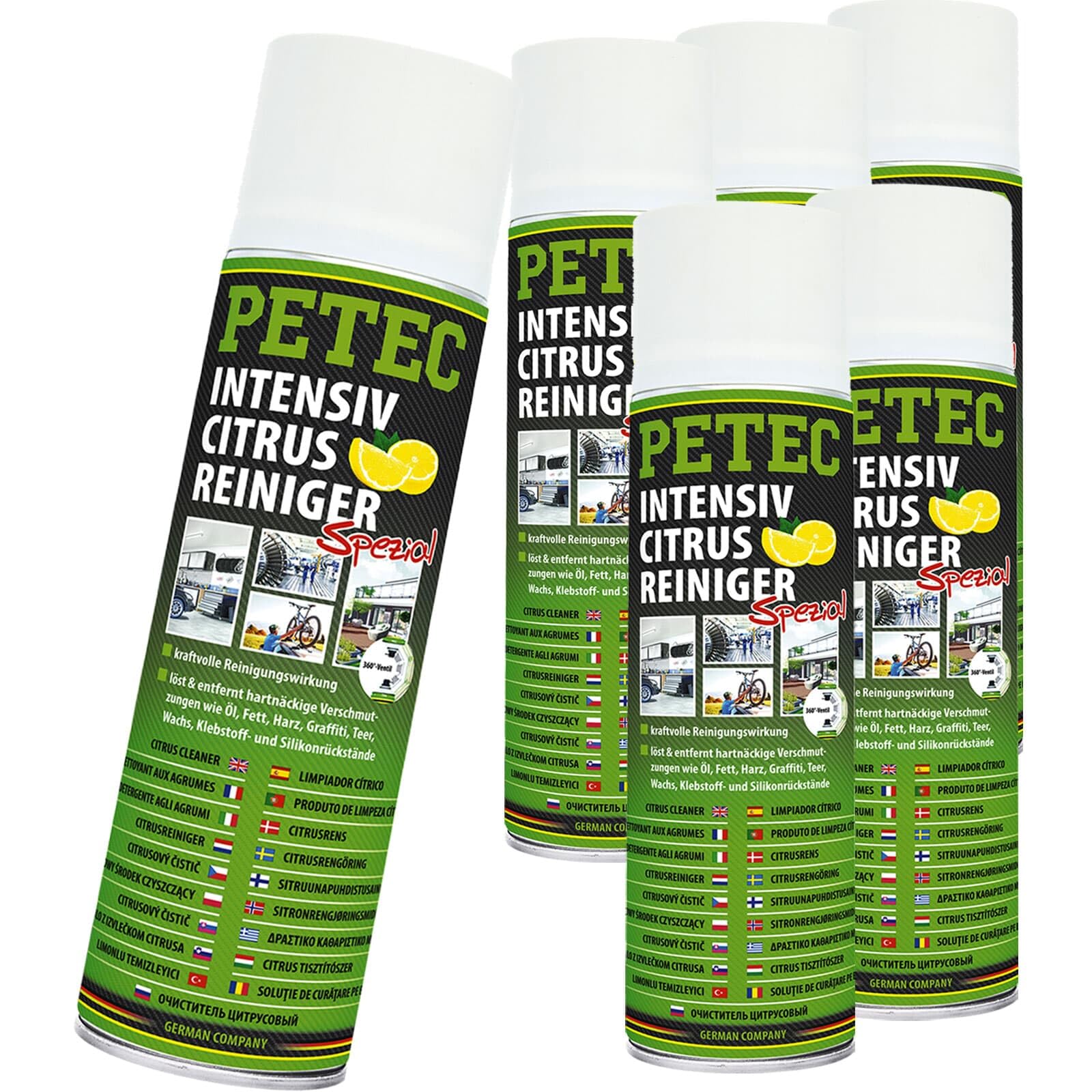 PETEC 6x 70250 Fettspray | 6x 72950, PETEC Citrusreiniger, 500ML,