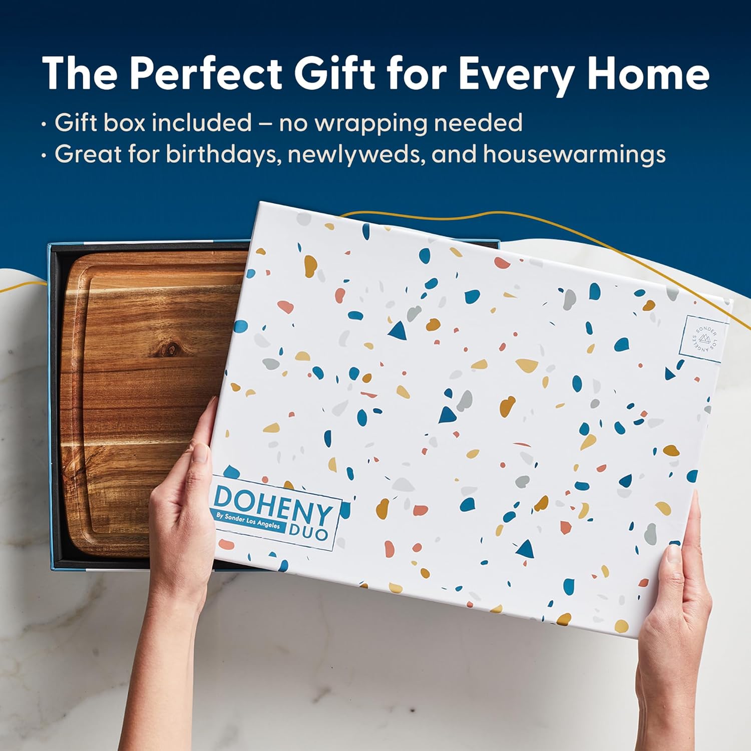 Sonder Los Angeles Doheny Wood Cutting Board Set | Acacia Edge Grain Cutting Board for Kitchen with Juice Groove | Perfect for Compact Daily Use | Gift Box Included | 14x10x1 in & 12x8x1 in