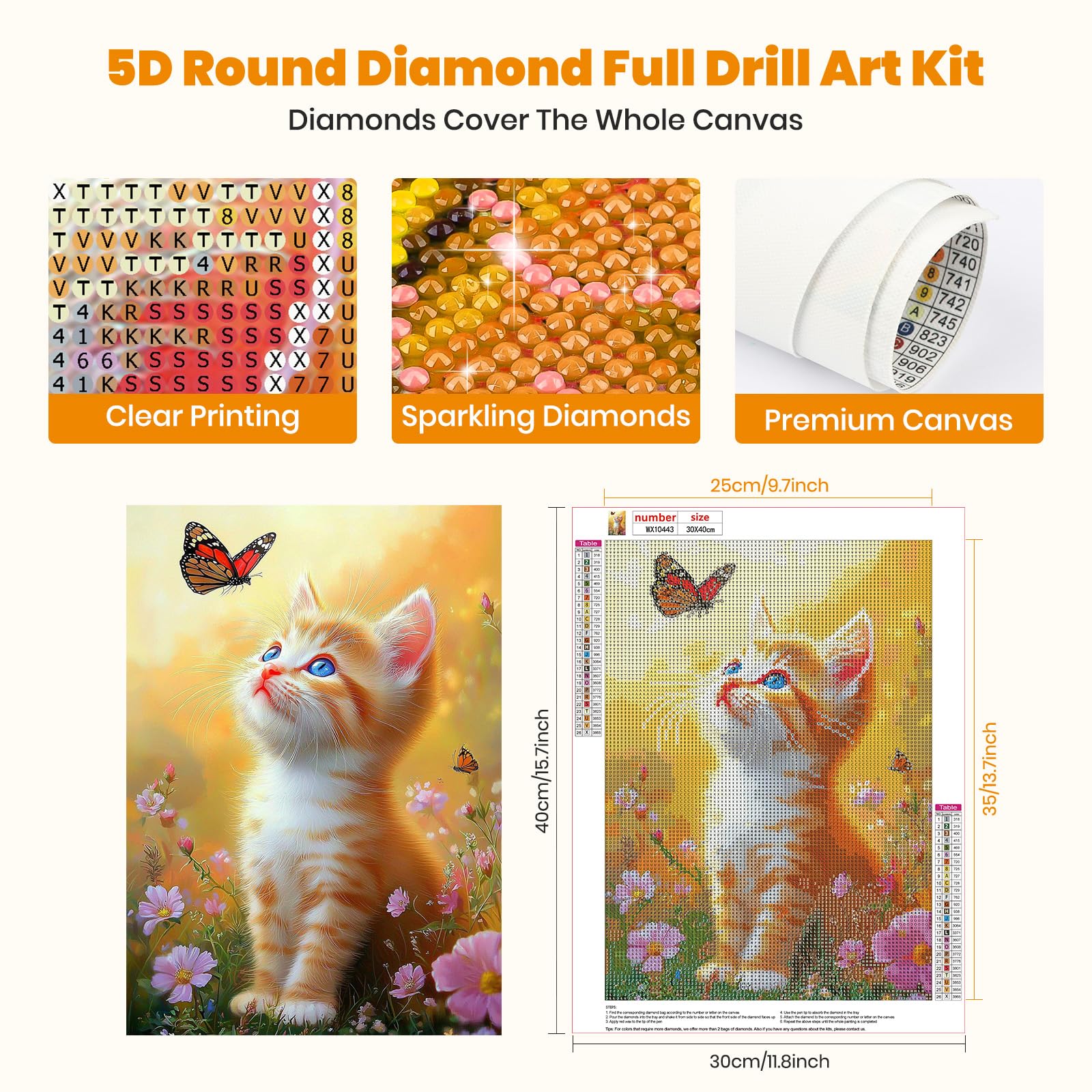 GHHKUD Cat Diamond Painting Kits for Adults Flowers 5D Diamond Art Kits for Beginners DIY Full Drill Diamond Art Stitch - Image 3