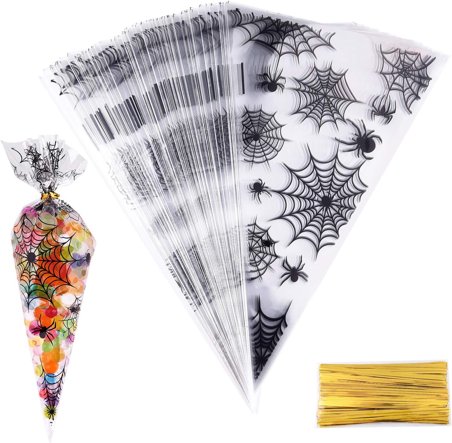 Sacchetti Pasquali In Cellophane - 100 Pezzi Con Fascette Dorate Per Caramelle E Regali