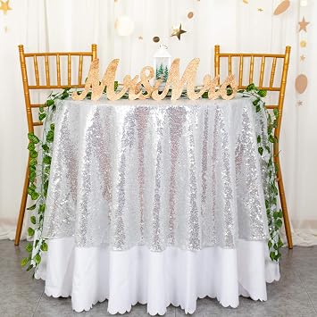 ShiDianYi 50" Round Tablecloth Silver Sequin Tablecloth Glitter Fabric Table Cover Sparkle Cake Dessert Table Linen Silver Sequin Circular Tablecloth for Wedding Birthday Party Banquet Decor