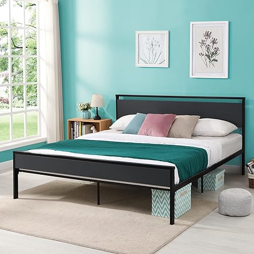 Miniatura 8 de RHIZOME Base de cama King con cabecero base de cama de plataforma metálica con soporte de listones de metal sólido y fácil montaje no necesita somier