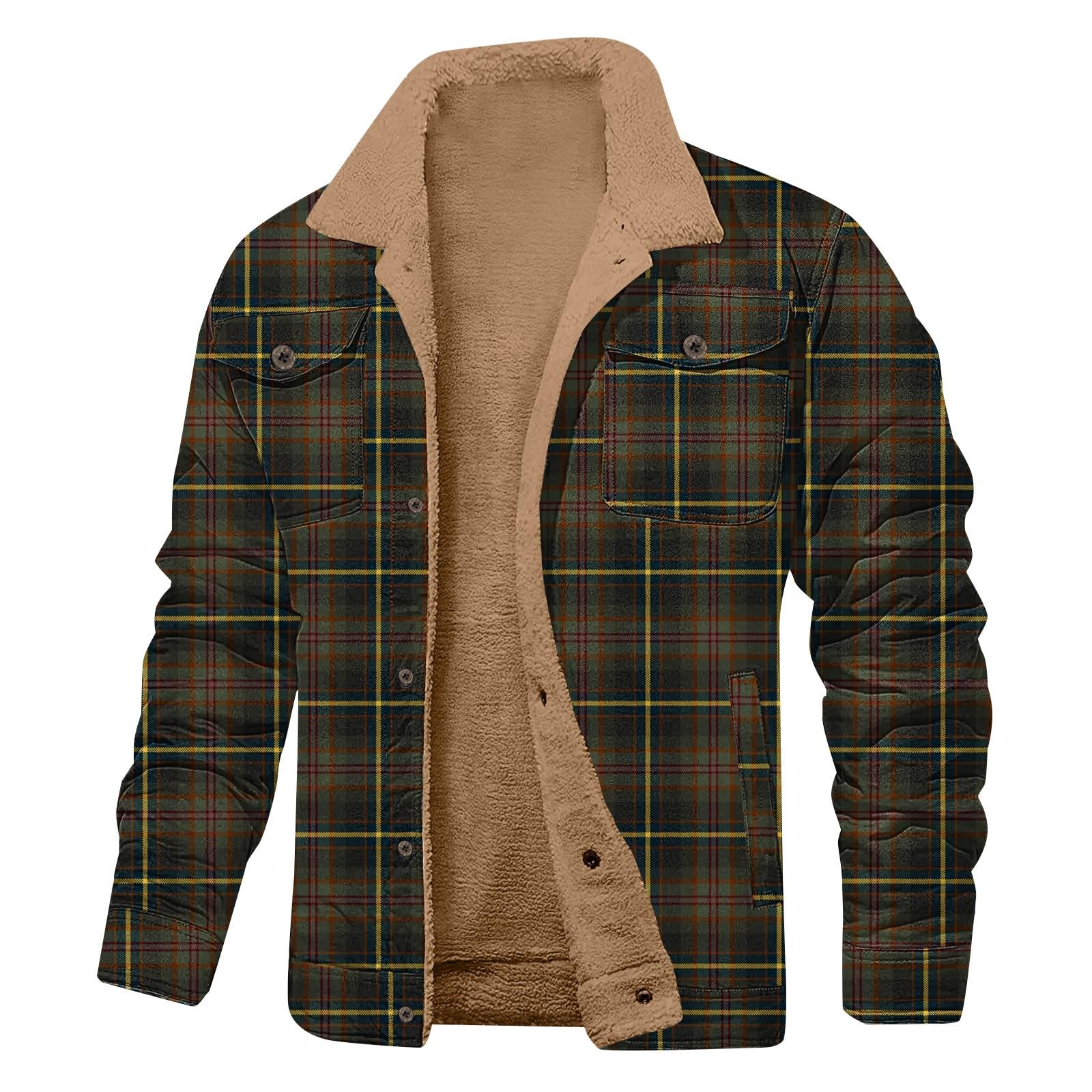 Herren Hemd Fleece, Warm Winter Langarmhemd, Hemdjacke, Button Down, mit Taschen, Freizeithemd, Herren Jacke, Umlegekragen Freizeithemd