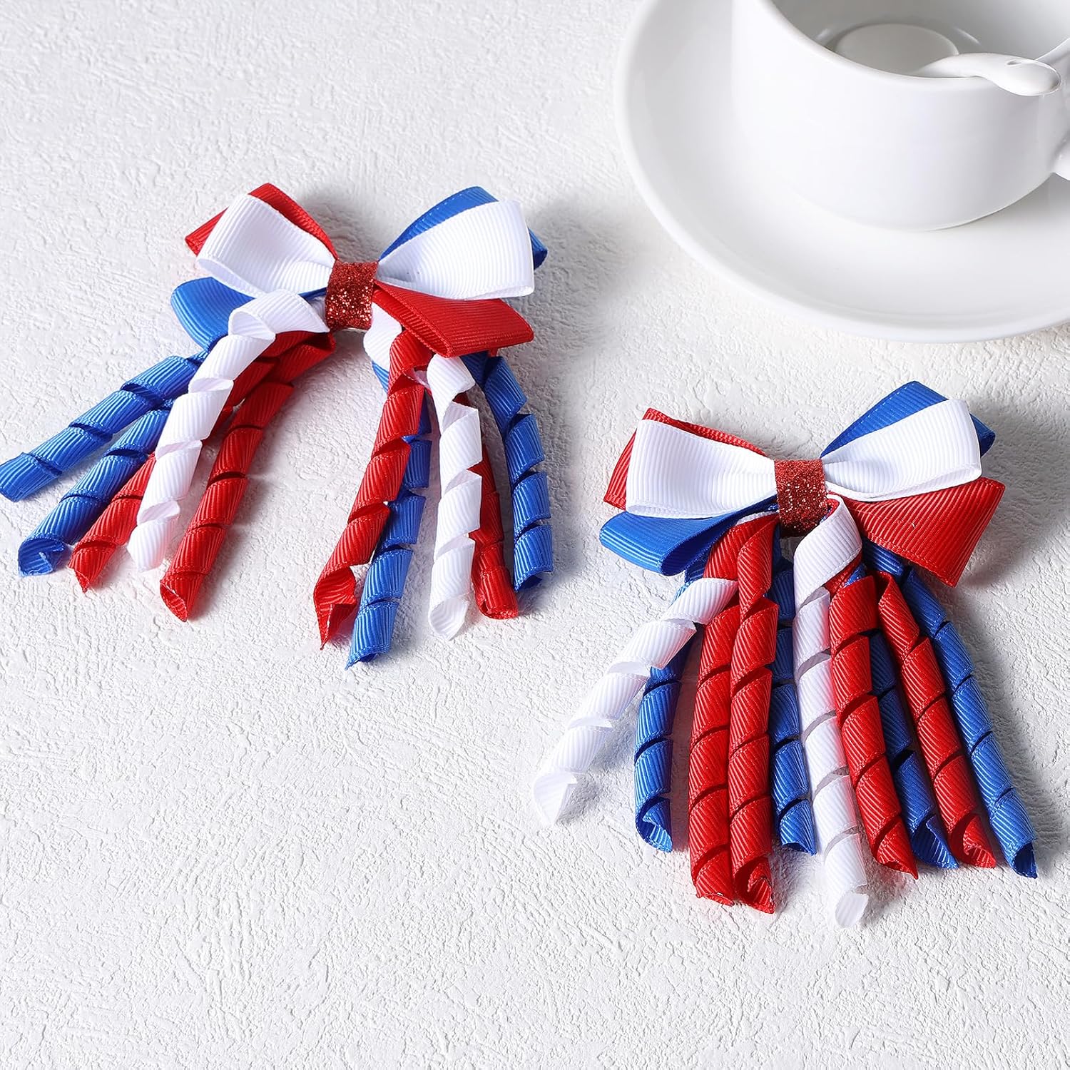 Independence Day Hair Bow Clips 3 Inch Red White Blue Curly Ribbon Hair Clips Handmade School Girls Hair Accessories for 4th of July - Image 6
