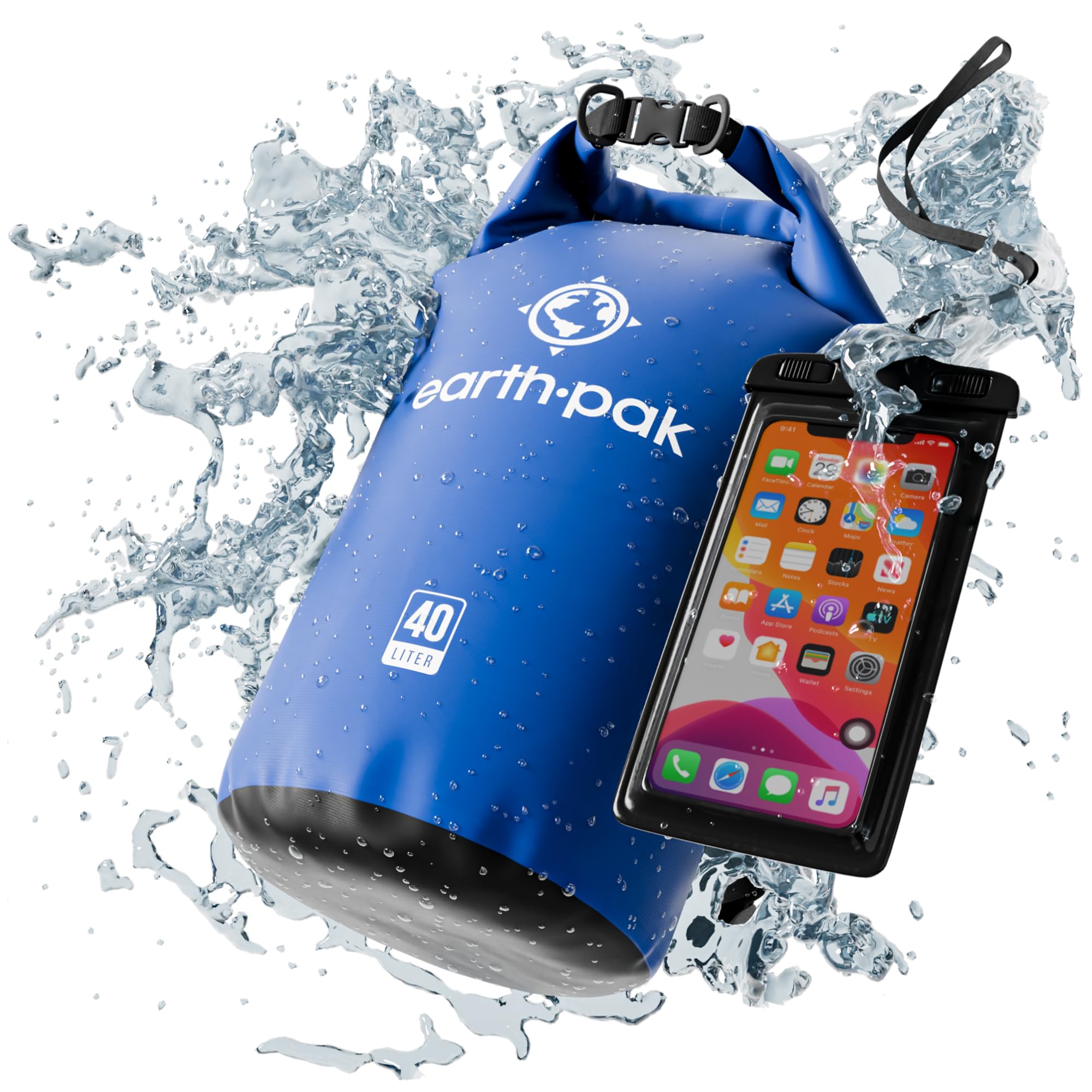 Photo 1 of Earth Pak Waterproof Dry Bag - Roll Top Waterproof Backpack Sack Keeps Gear Dry for Kayak with Waterproof Phone Case 40L Blue