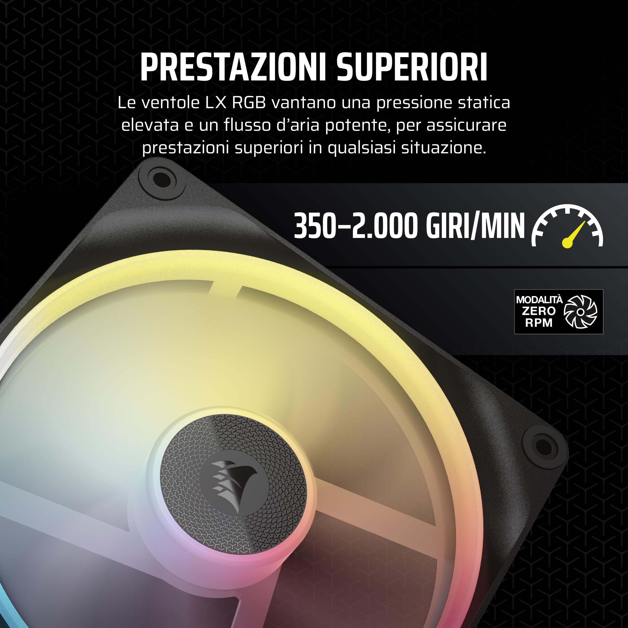 CORSAIR iCUE LINK LX140-R RGB 140mm Ventole PWM Invertite – Kit Doppia Ventola – Basso Rumore, CORSAIR Cuscinetto Magnetico a Cupola, Doppio Anello Luminoso, Viti QuikTurn™, Modalità Zero RPM – Nero