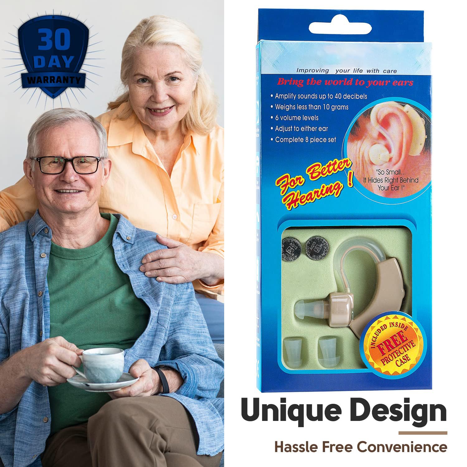 Jeohu Hearing Aids BTE Behind the Ear,Hearing Amplifier for Seniors,Mini Size Sound Enhancer for Mild to Moderate Deafness