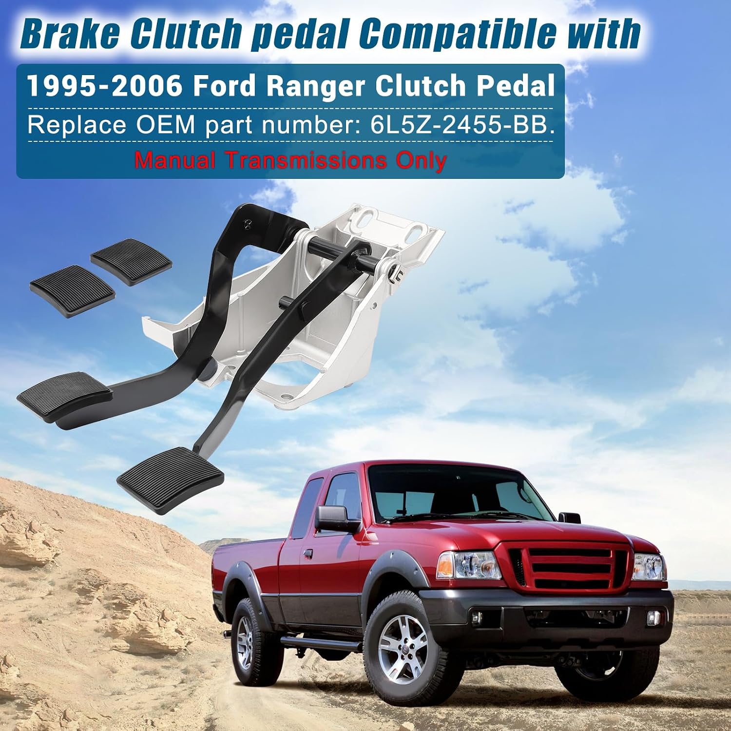 Brake Clutch Pedal Bracket Assembly Fit for Ford Ranger 1995-2006 Mounted Bushings, Replace #6L5Z-2455-BB, 6L5Z2455BB