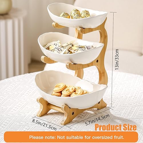 Miniatura 5 de HOMKULA Frutero para encimera de cocina, cesta de frutas de cerámica de 3 niveles, soporte de frutas para encimera de cocina, organizador decorativo