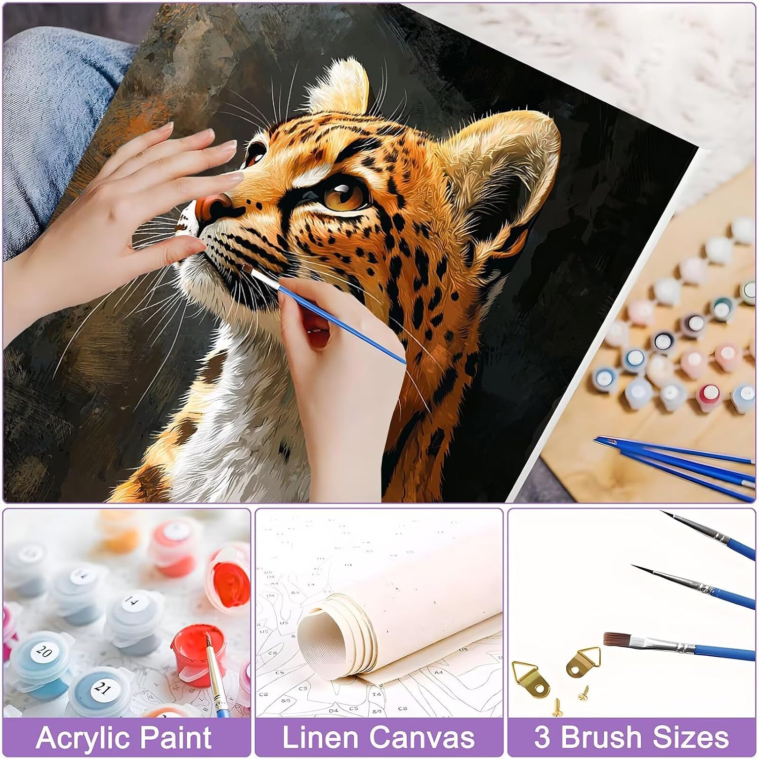 ヒョウ 数字油絵 手塗り 大人用 DIY油絵、数字による 動物 ペイントバイナンバー 【Craftikit】 大人用 初心者向け