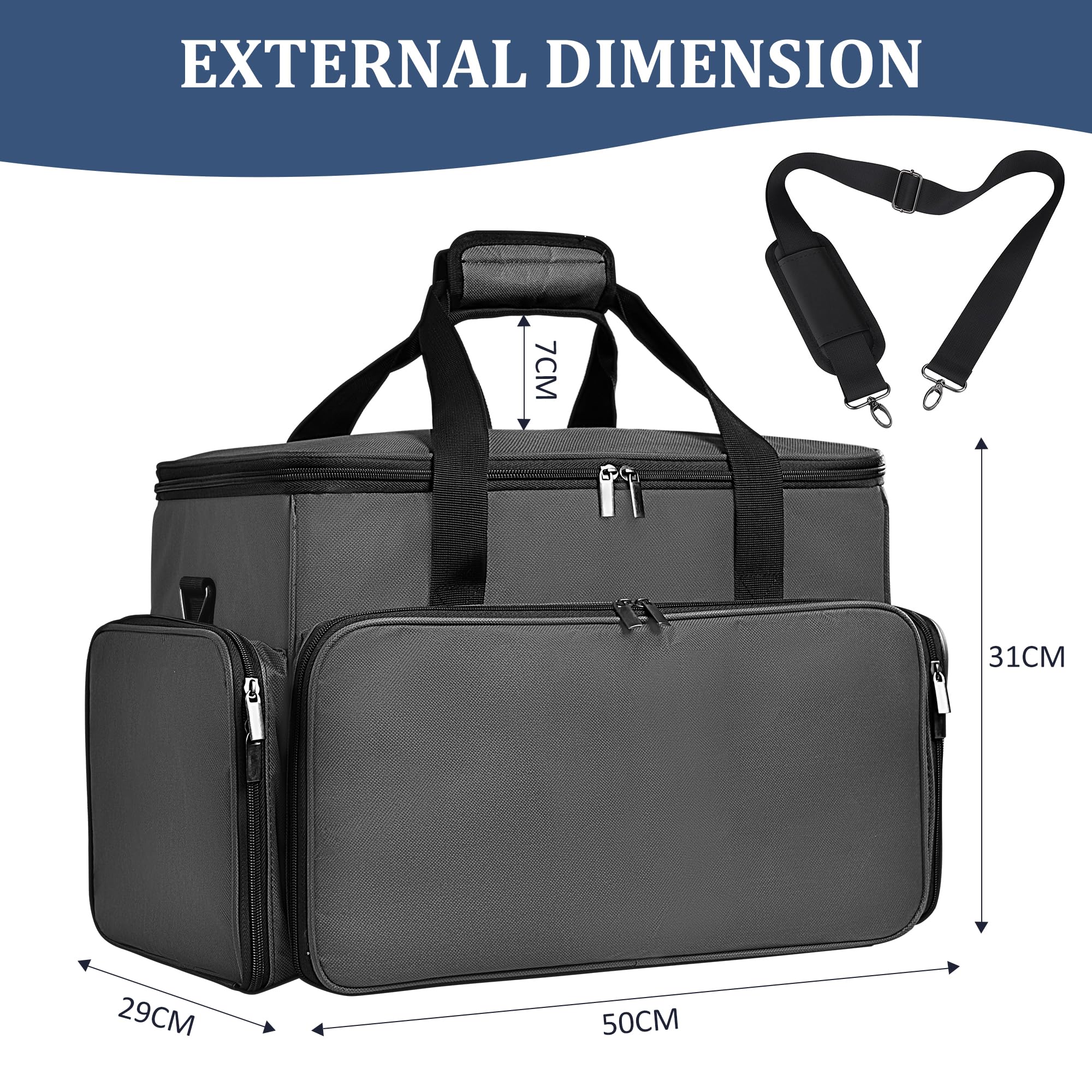 Bolsa Máquina Coser, Maletas de Transporte Máquinas de Coser, Bolsa de Viaje para Máquina Coser con 2 Bolsillos Extraíbles, Adecuado de la mayoría de Máquina de Coser, Gris(Sola Bolsa)