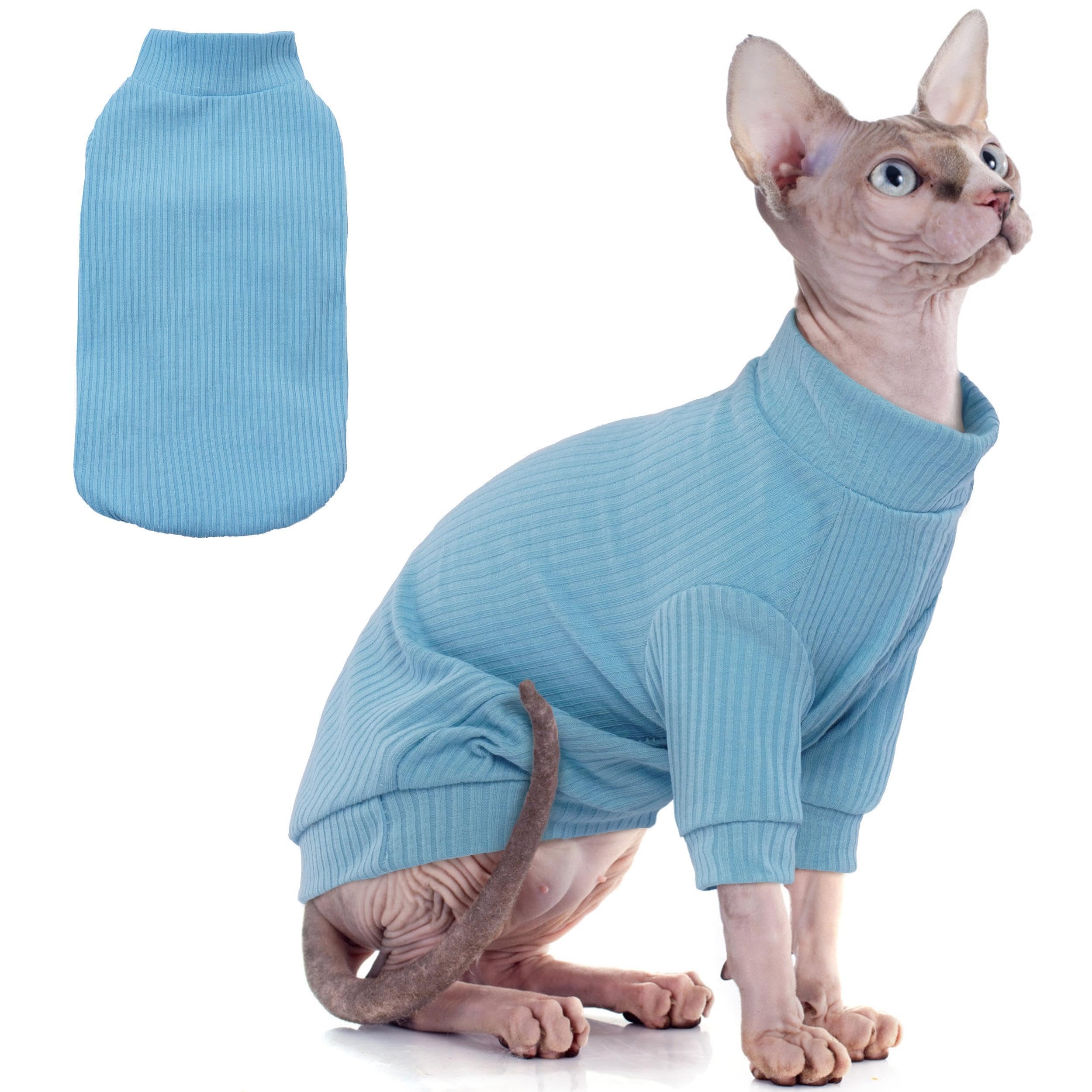 PUMYPOREITY Cat Clothes, Stretchy Cat Shirt, Cat Sweater with Sleeves, Sphynx Cat Clothes, Soft Cat Shirts for Cats Only, Pullover Cat Pajama for
