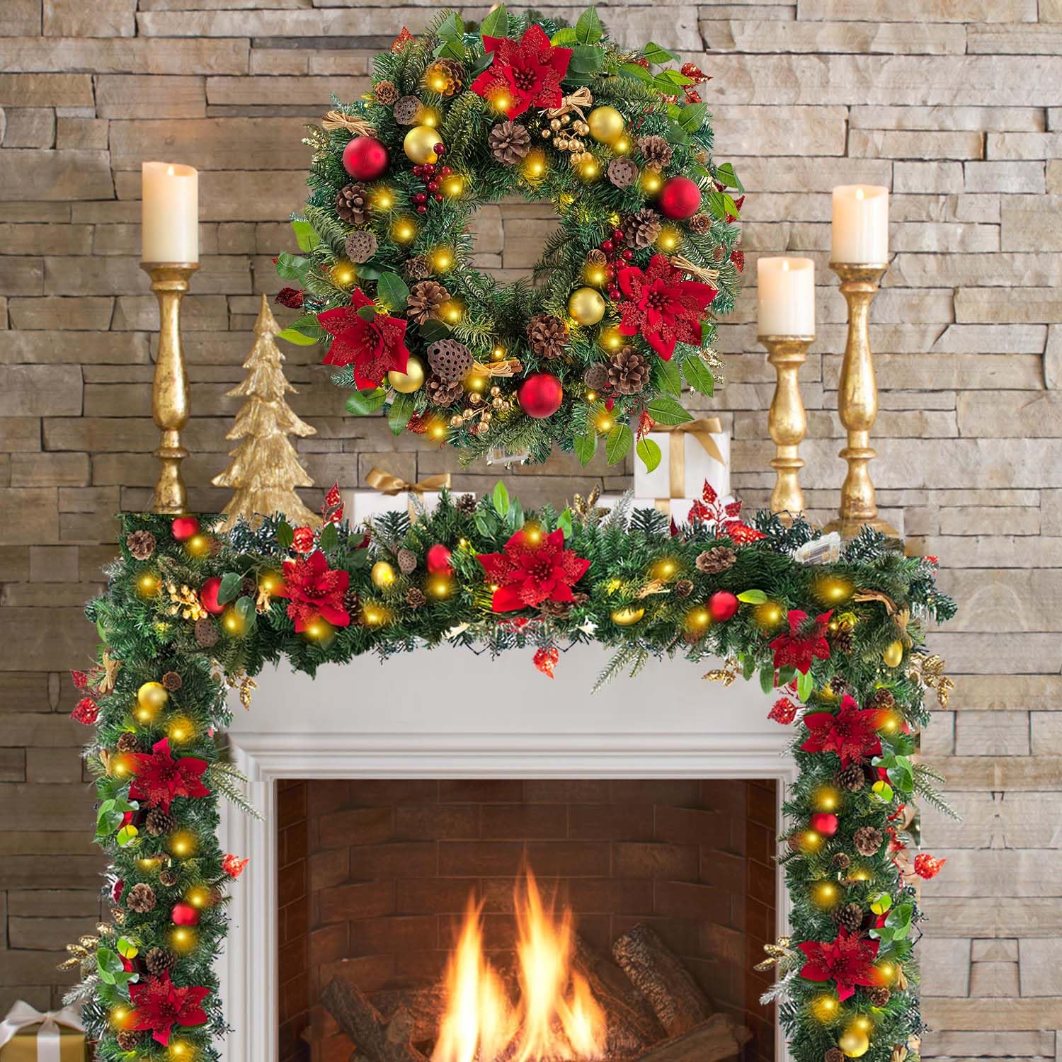 DJKDJL Cadeaux De Festival Guirlande De Baies Rouges De Noël, Guirlande De Baies Rouges Artificielles Flexibles, Décorations De Noël Poinsettia Pour Décoration Intérieure Extérieure