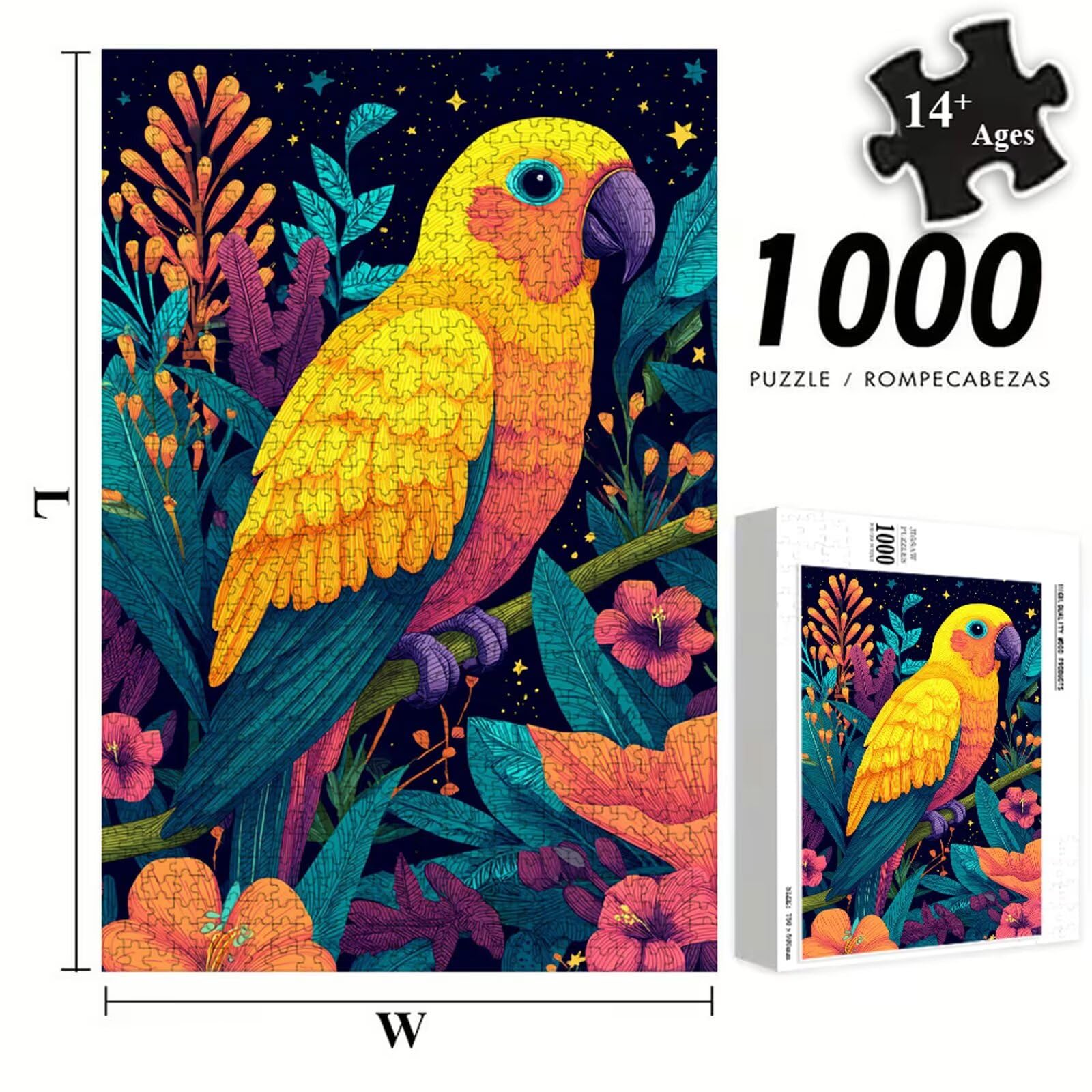Puzzle Adulti - Pappagallo & Flower - 1000 Pezzi Fabbricazione in Legno Robusto - Decorazione Murale con Poster - Prodotto Riservato ad Adulti e 14 Anni in Su (75x50cm) P3#792