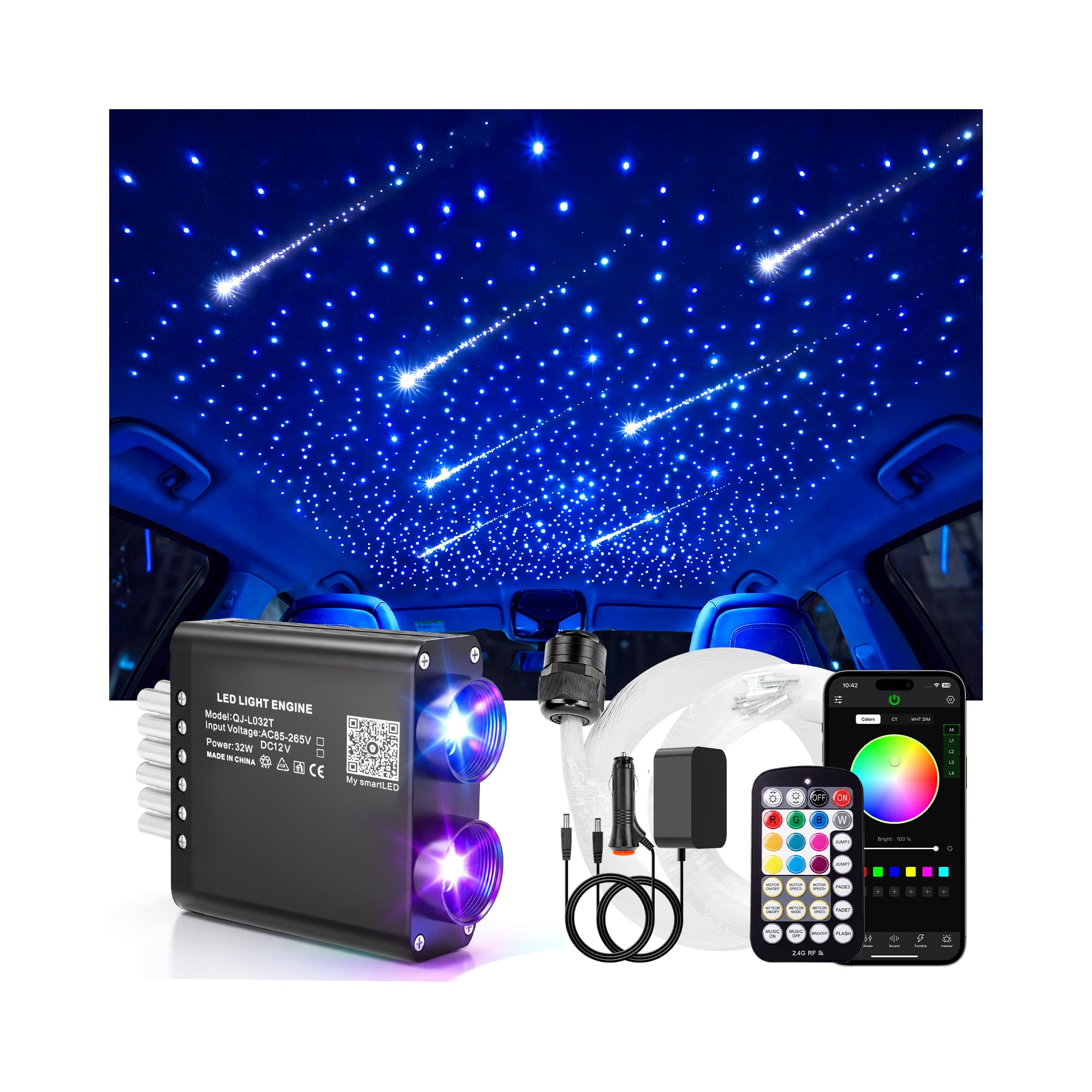 VOLISUN 32W Starlight Headliner Kit for Car,1400pcs Fiber Optic Lights,13.1ft Star Lights with Meteor Shooting Star Effect,APP &amp; Remote Control,RGBW Interior Car Lights for Ceiling,Home,Party