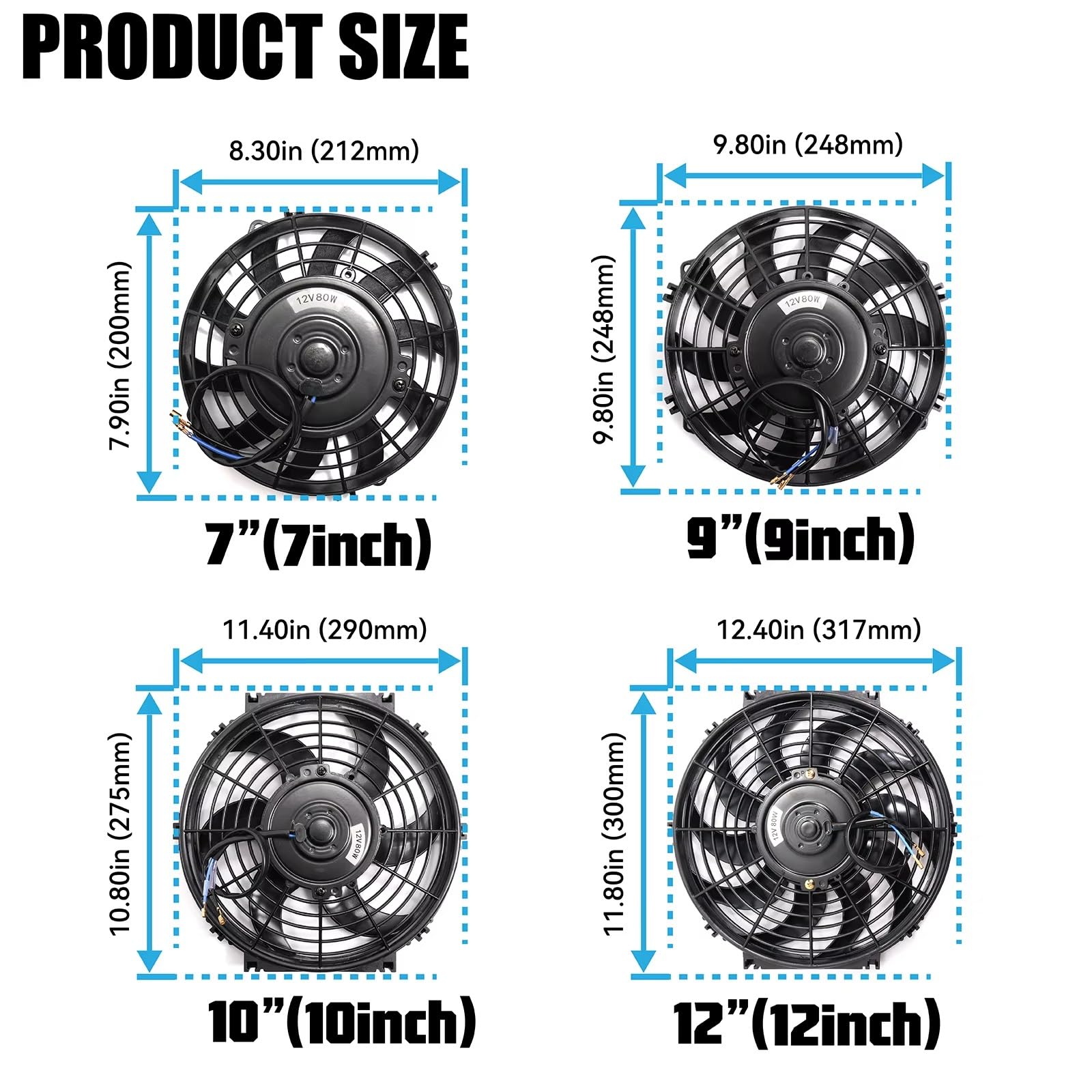 Universal 7/9/10/12 Zoll 12V 80W 2100RPM Auto Klimaanlage Elektronische Kühler Lüfter Flügel Elektrische Cool MontageKit Kühlerlüfter Motorkühler Motor(10INCH)