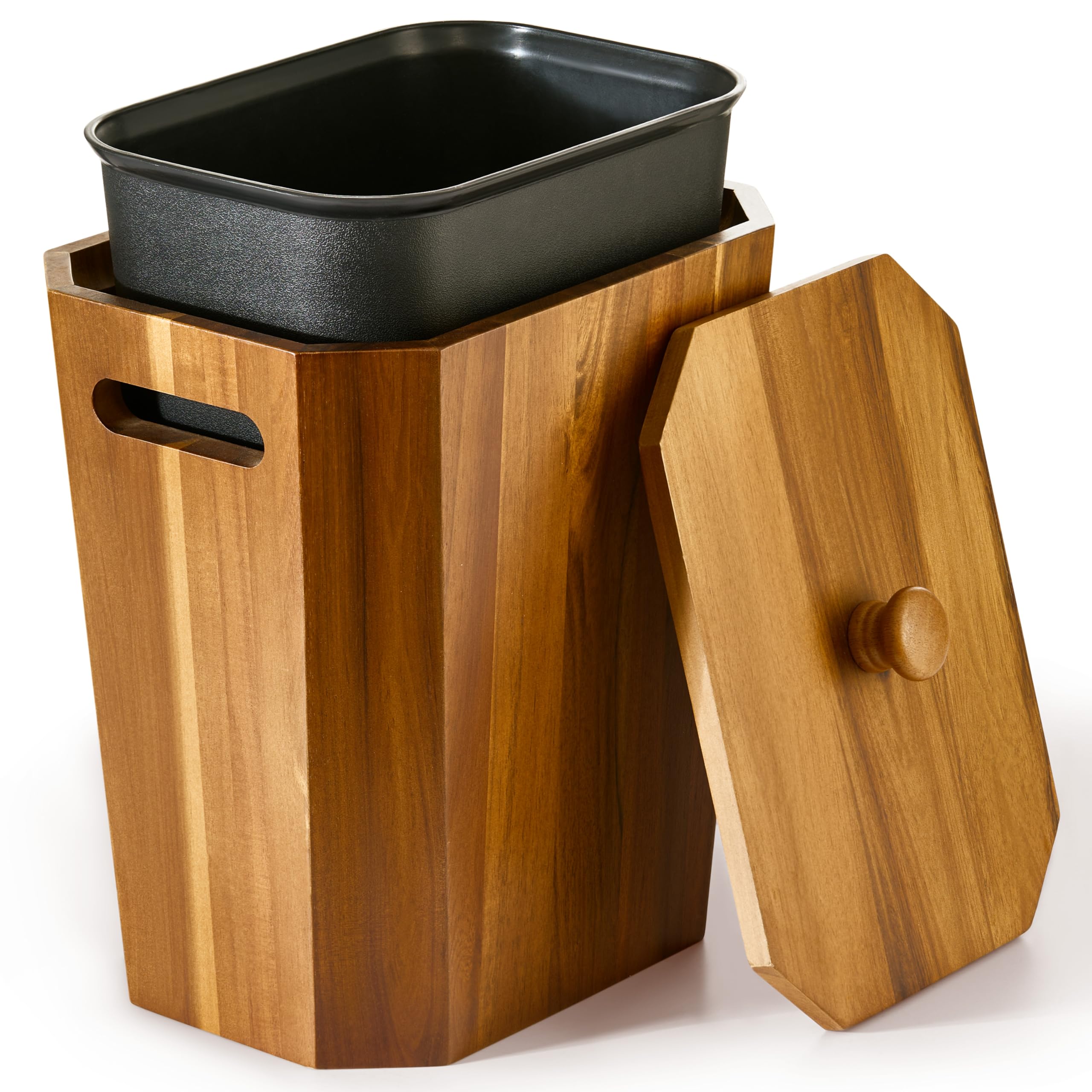 BLUEWEST Acacia Wooden Trash Can with Lid for Bathroom, Bedroom