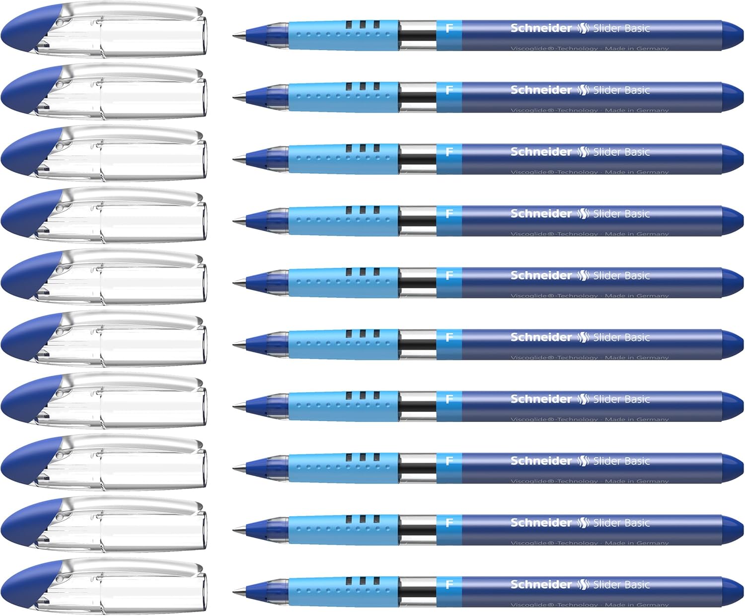 Schneider Slider Basic F (Fine) Ballpoint Pen, 0.7 mm, Transparent Barrel, Black Ink, Box of 10 Pens (151001)