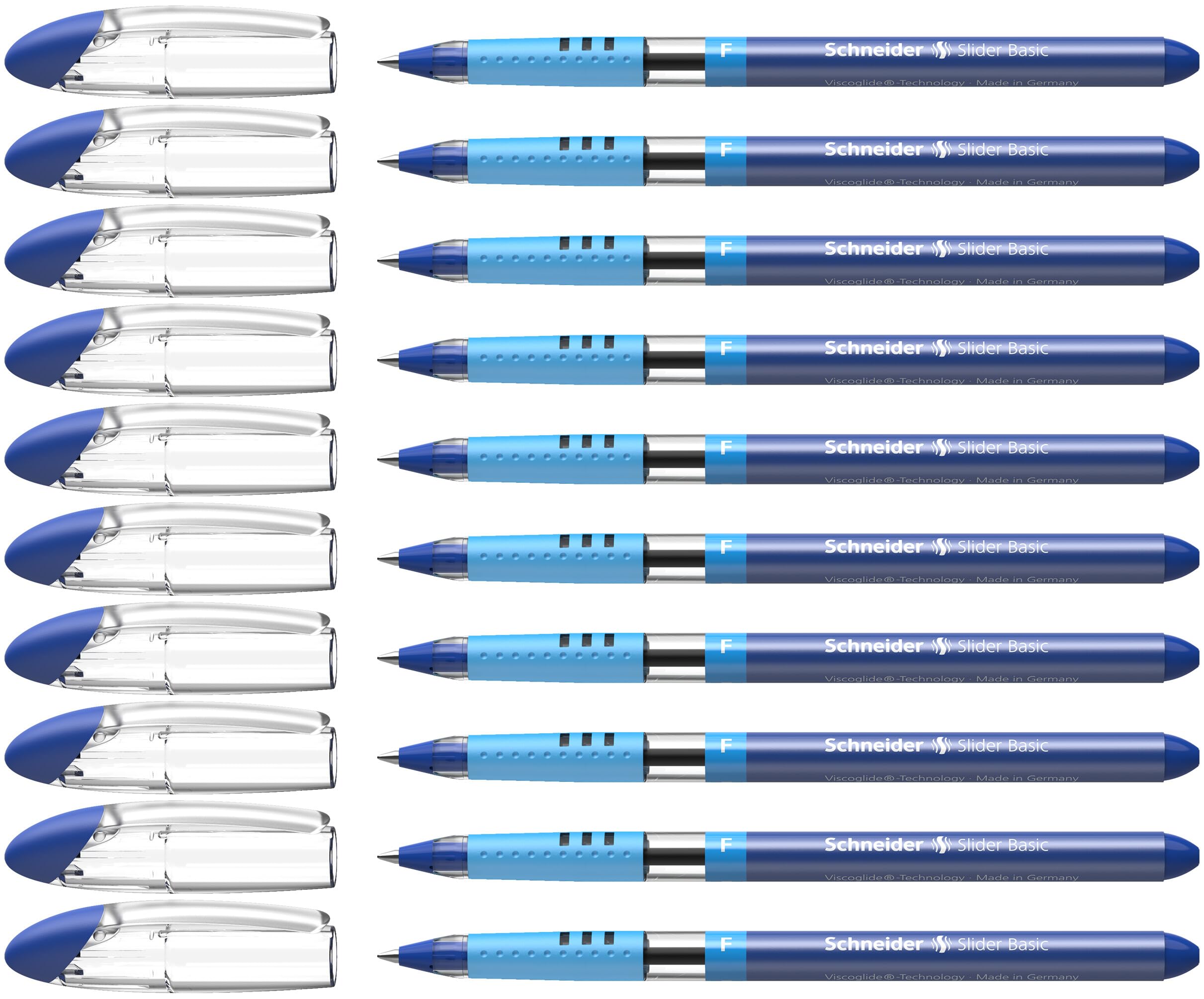 Slider Basic F (Fine) Ballpoint Pen, 0.7 mm, Transparent Barrel, Blue Ink, Box of 10 Pens (151003)