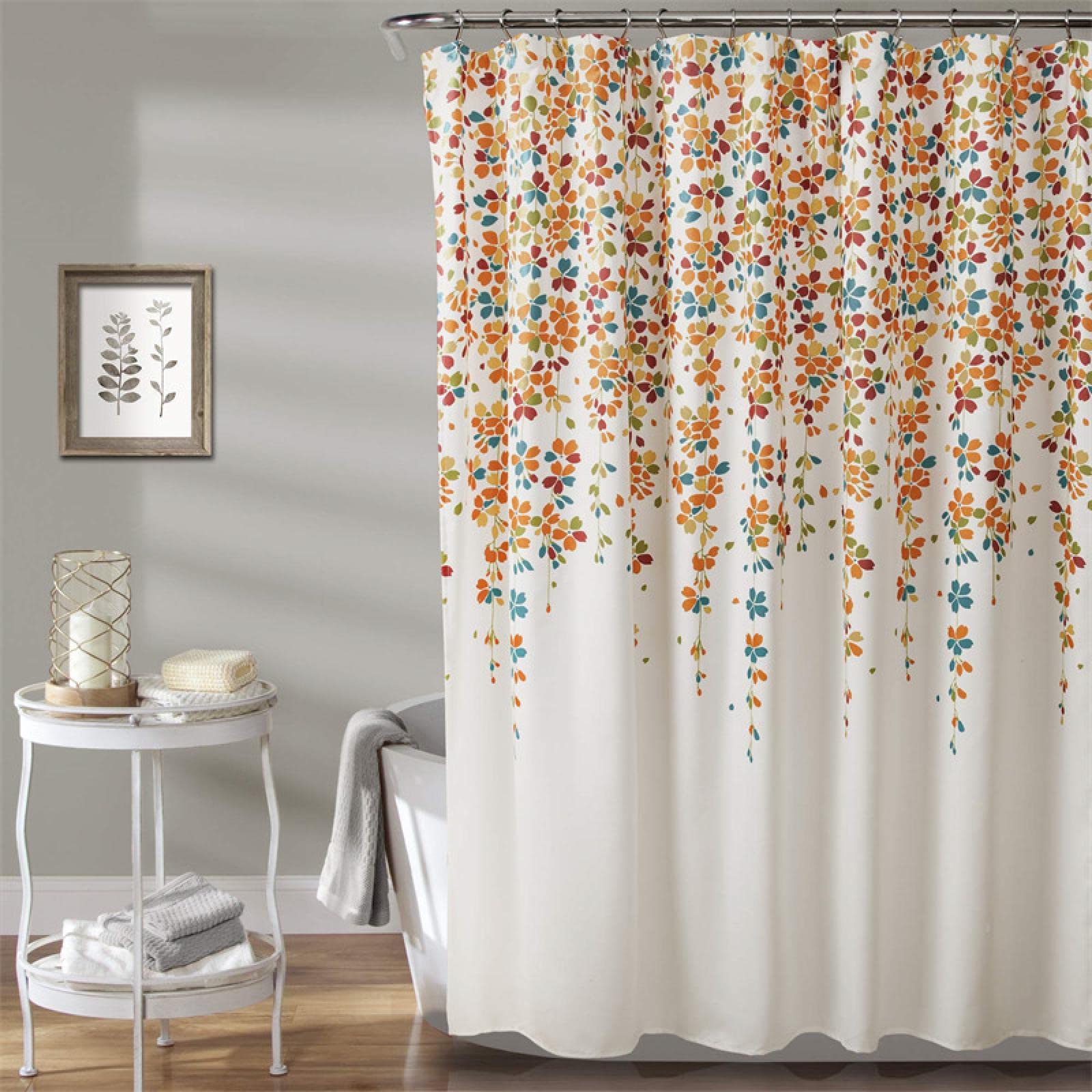 Rideau de douche bleu floral tissu imperméable fleurs de cerisier vigne de printemps 92x182cm