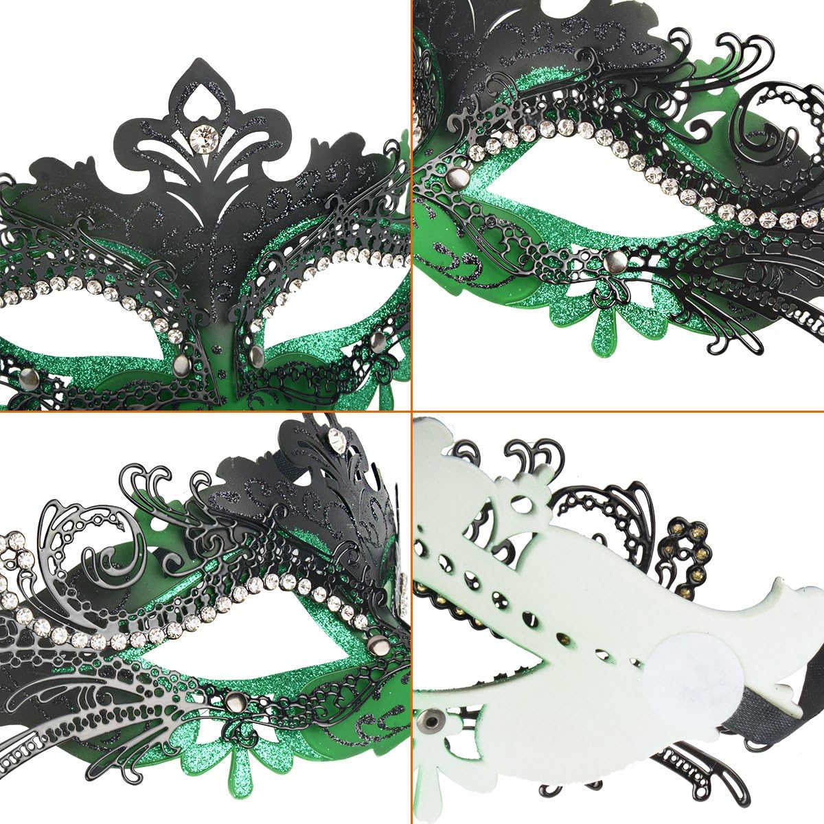 Hoshin Masquerade Mask, Mardi Gras Deecorations Venetian Masks for Womens (Green & Black) - Image 5