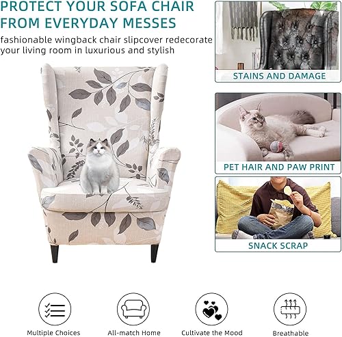 Miniatura 5 de CRFATOP Fundas para silla Wingback, 2 piezas, elásticas, estampadas, con respaldo de ala, fundas para sofá, fundas lavables para sillón, protector