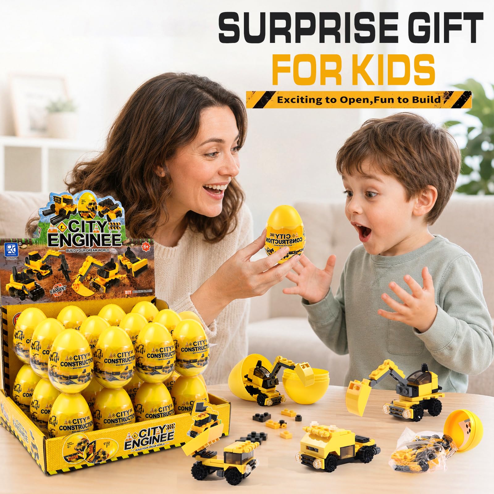 Cleboen Mini Mattoncini Veicoli 24 Pz, Gioco Di Costruzione 12 In 1, 6+ | Set Mini Blocchi Veicoli Da Cantiere Per Bambini, 24 Pezzi Con Modelli 12 In 1, Idea Regalo Festa 6+