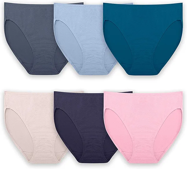Fruit of the Loom Women's Breathable Underwear, Moisture Wicking Keeps You Cool & Comfortable, Available in Plus Size, Micro Mesh-Hi Cut-6 Pack-Colors May Vary, 7