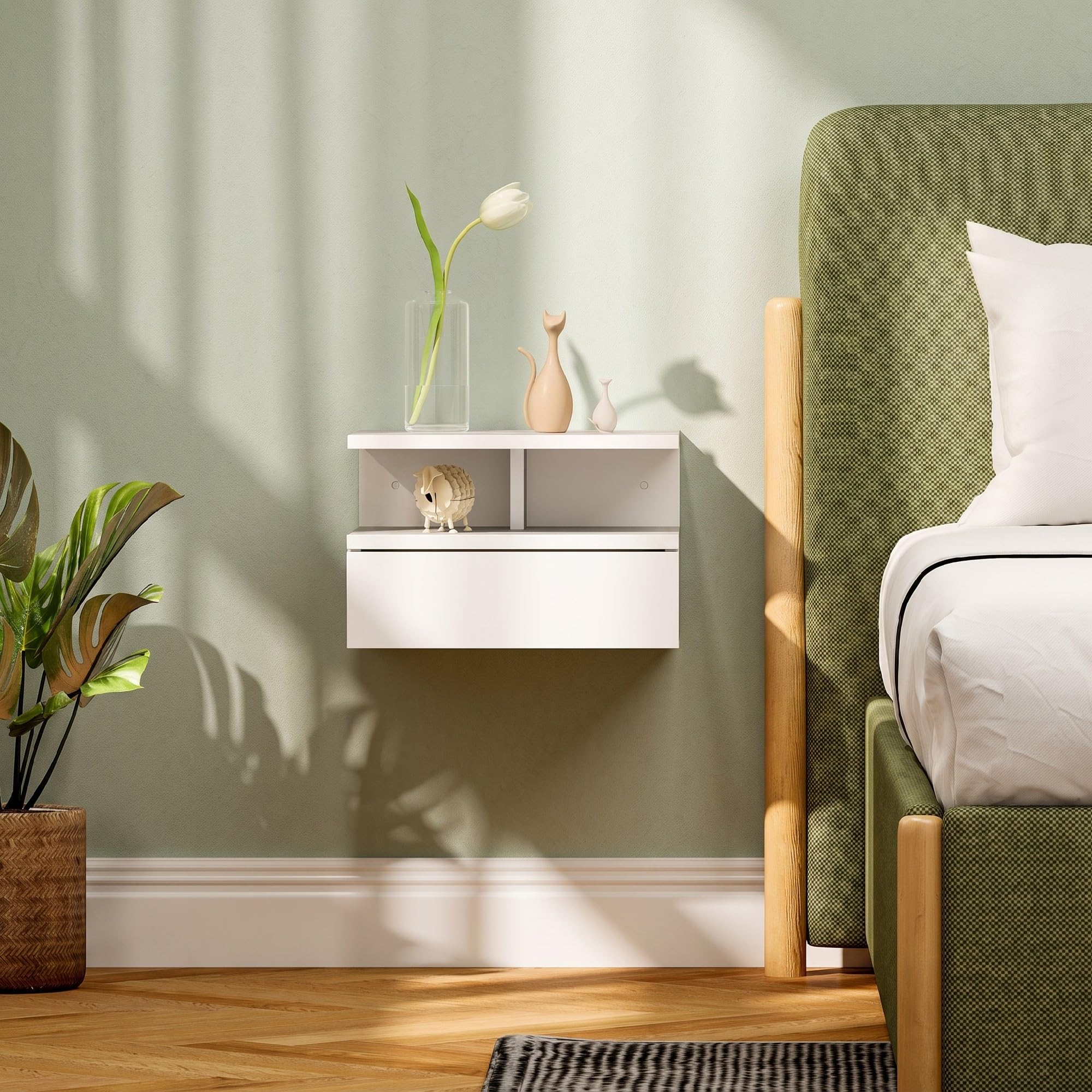 HOMCOM Comodino Sospeso Salvaspazio 35x32x22.5cm Bianco