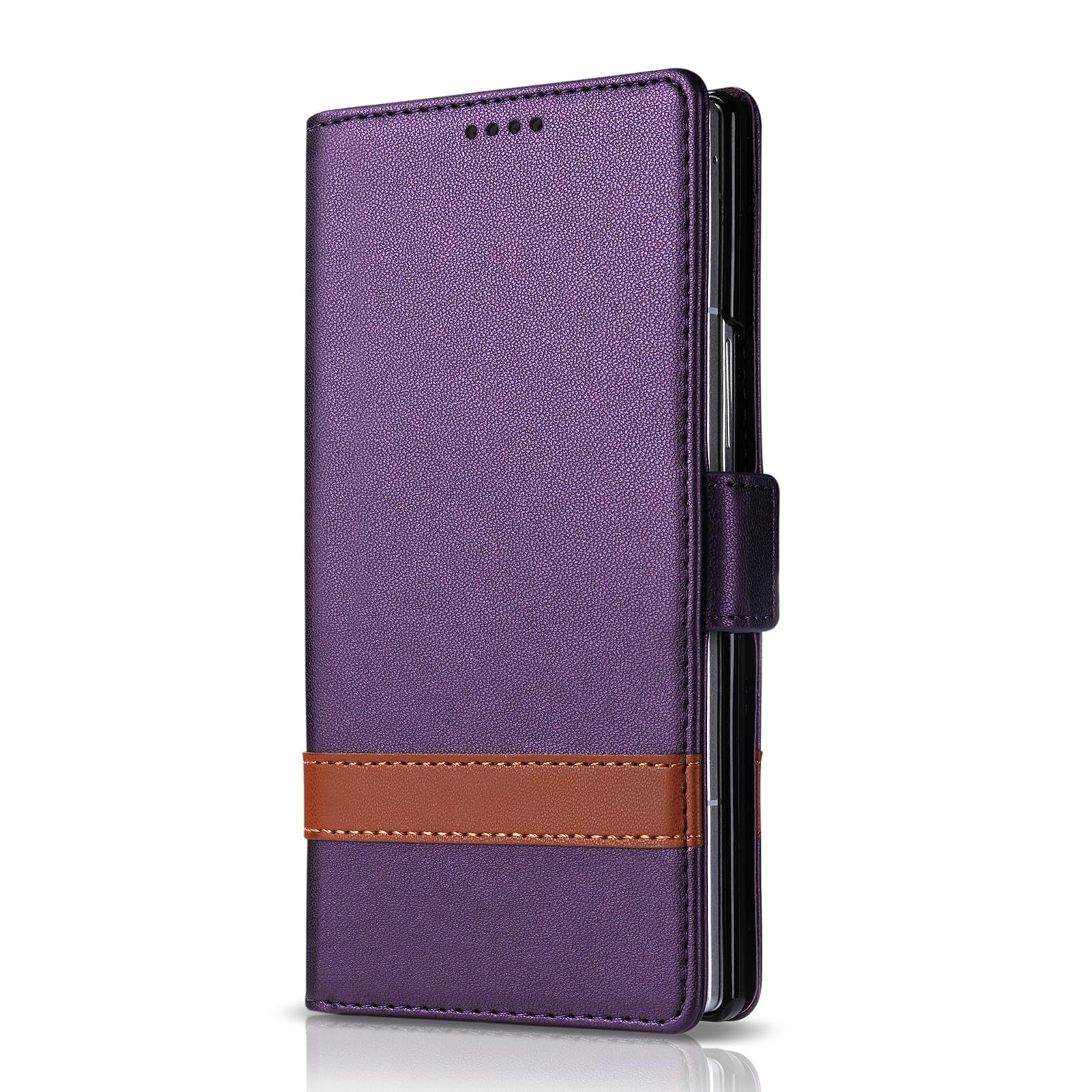Etui biznesowe do Samsung Galaxy Z Fold 8 Ultra, skórzane etui na karty z klapką foliowana stojąca powłoka magnetyczne zamknięcie miękkie TPU osłona krawędzi ochrona przed upadkiem (fioletowe)