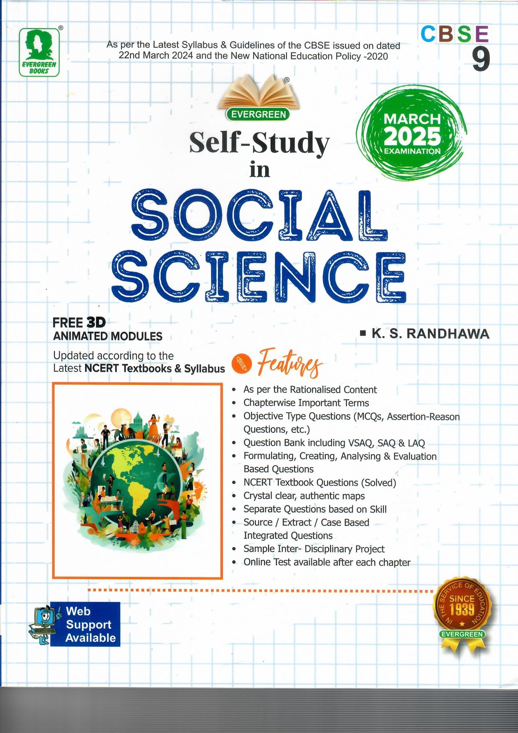EVERGREEN CBSE SELF STUDY IN SOCIAL SCIENCE FOR CLASS 9 Unknown Binding