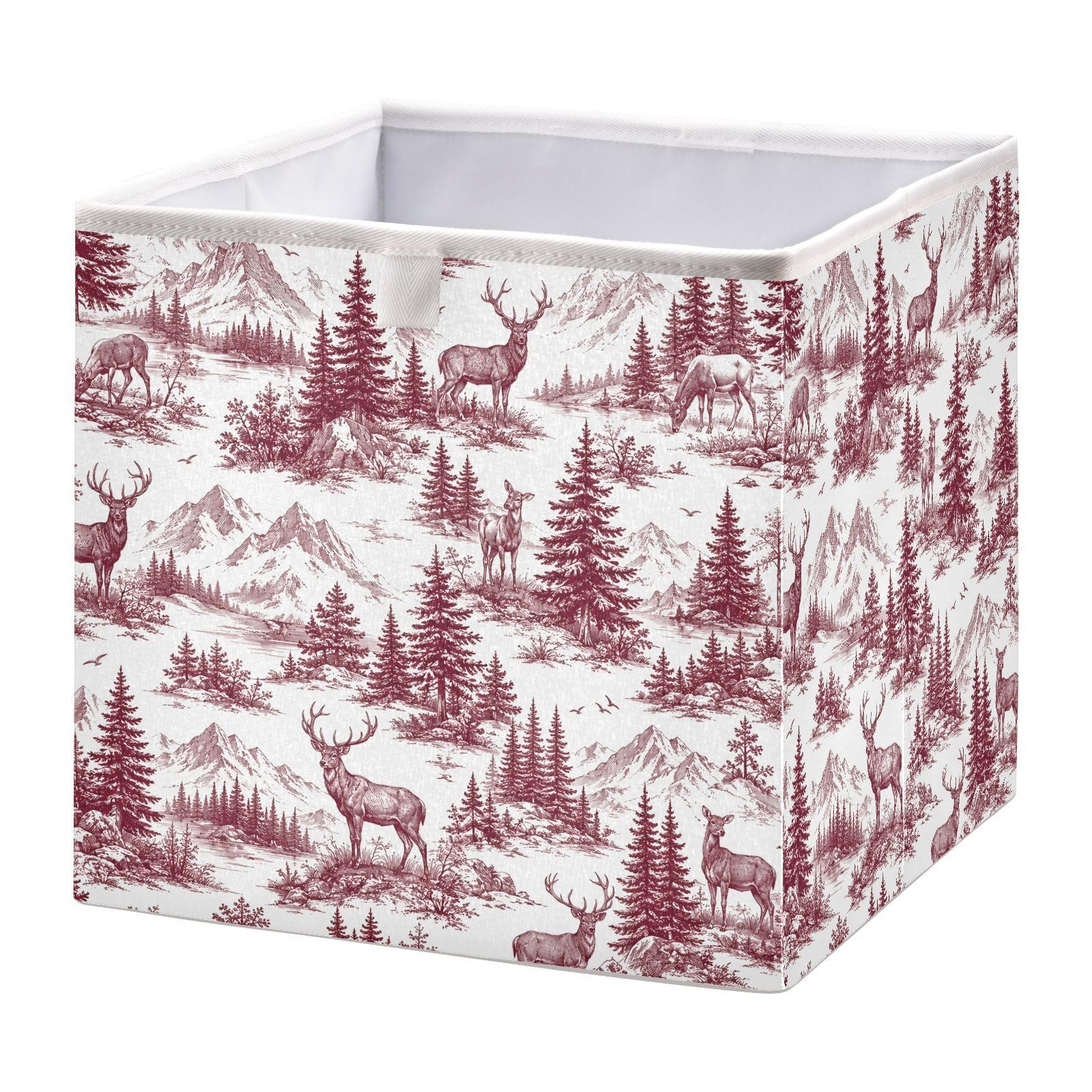 Ewusp Deer Tree Cube Storage Boxes 28x28 cm Foldable Closet Organiser Bin Holiday Basket Baby Basket for Nursery Bedroom Office