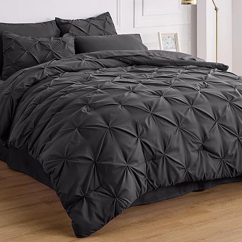 Miniatura 9 de BEDSURE Juego de ropa de cama con edredón tamaño individual de 6 piezas, diseño de pliegues, con edredón, sábanas, falda de cama, funda de almohada