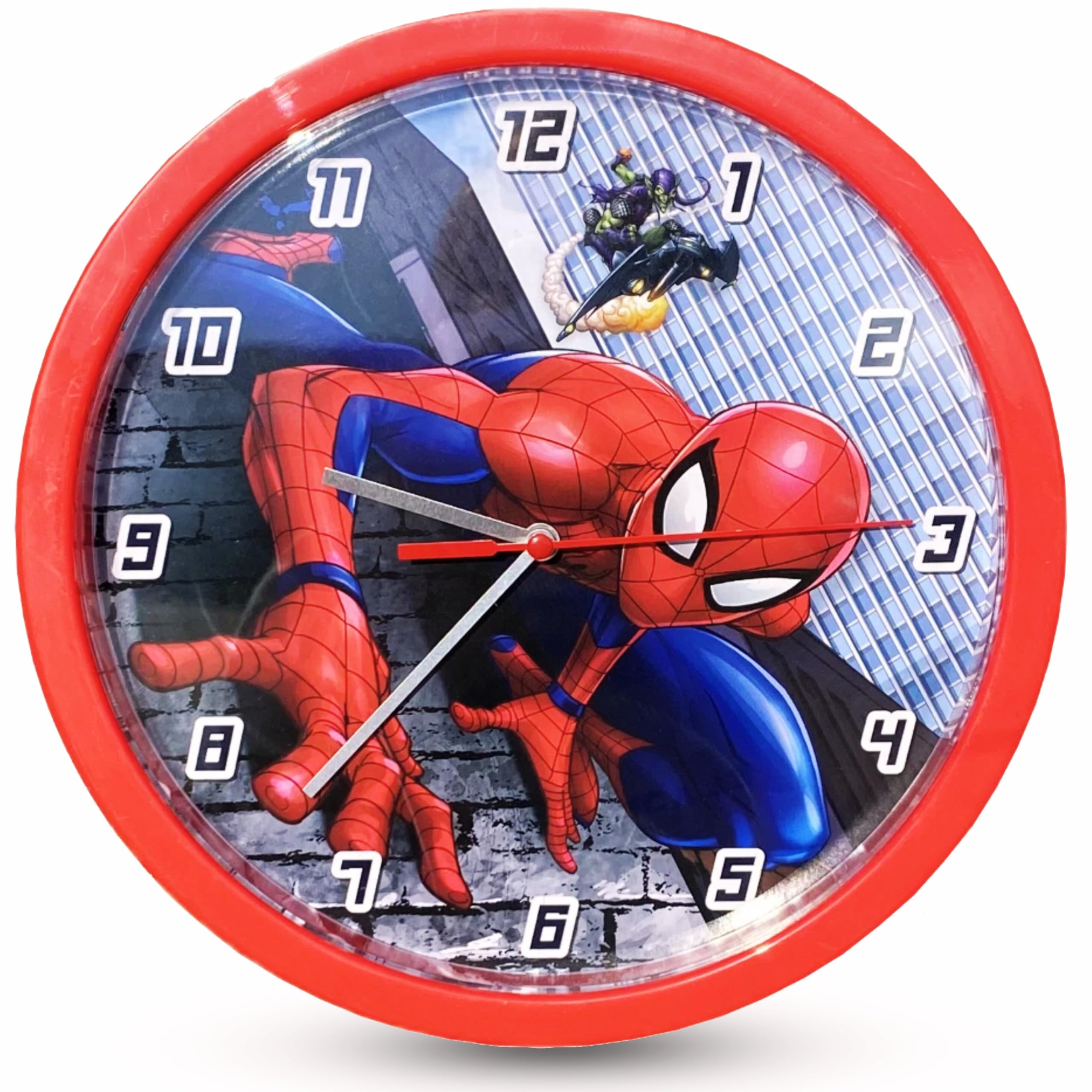 HOVUK Spiderman Wall Clock for Boys Bedroom 25CM - Children's Watch Analog Hanging Clock, Time Teacher Battery Operated Round Clock for Kids Playing Room 3+ Years