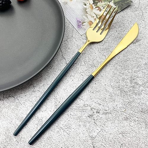 Miniatura 6 de JASHII Juego de cubiertos de plata 1810 de acero inoxidable, juego de cubiertos dorados  24 piezas modernos Cubiertos Dorados  El mejor regalo de