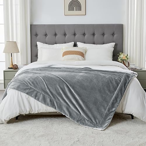 Miniatura 7 de SOCHOW - Manta de forro polar Waffle Sherpa, muy suave, cálida y esponjosa, ligera, reversible, manta de felpa para cama, sofá